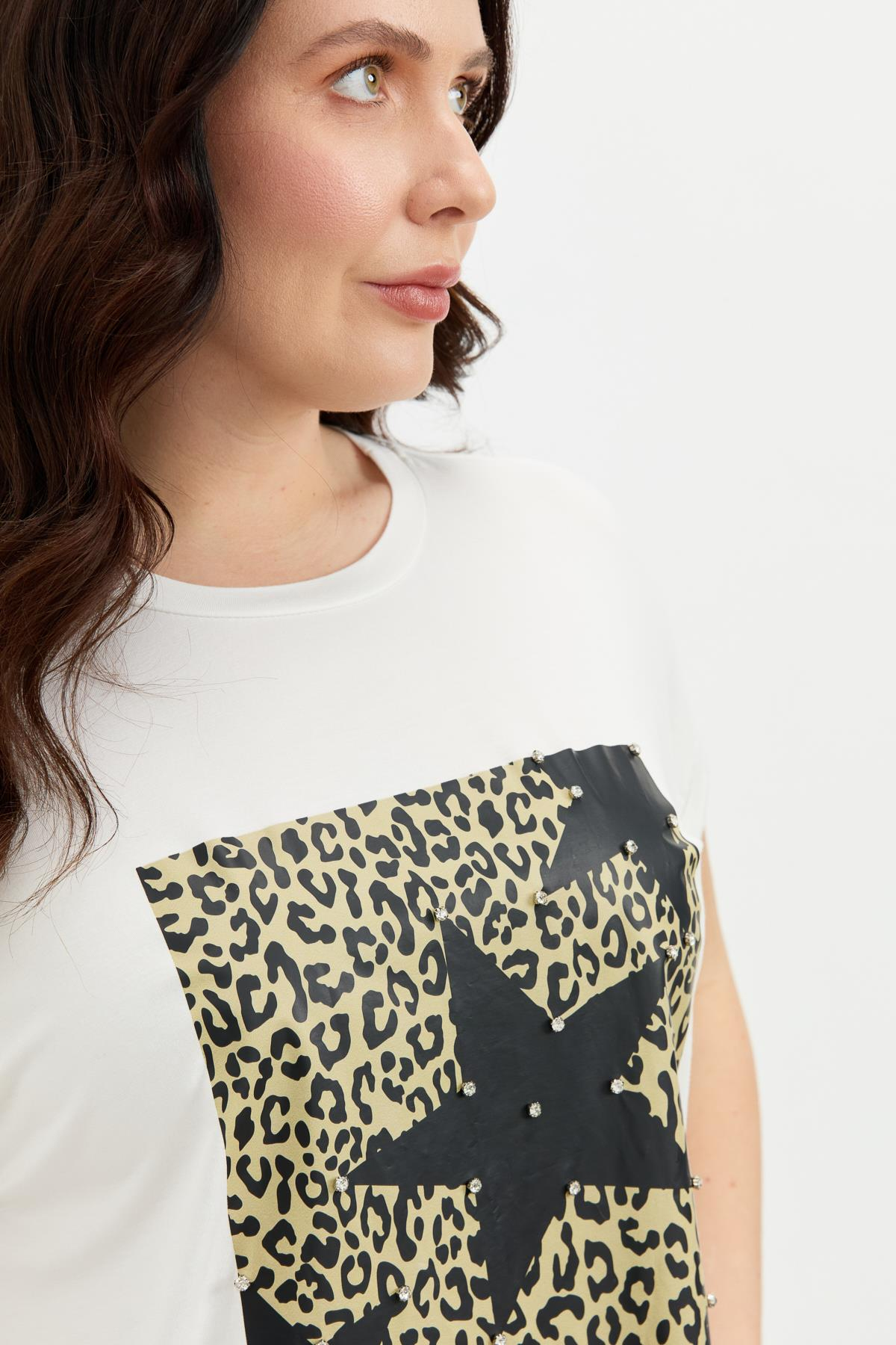 Büyük Beden Leopar Baskı Bluz-KEMIK