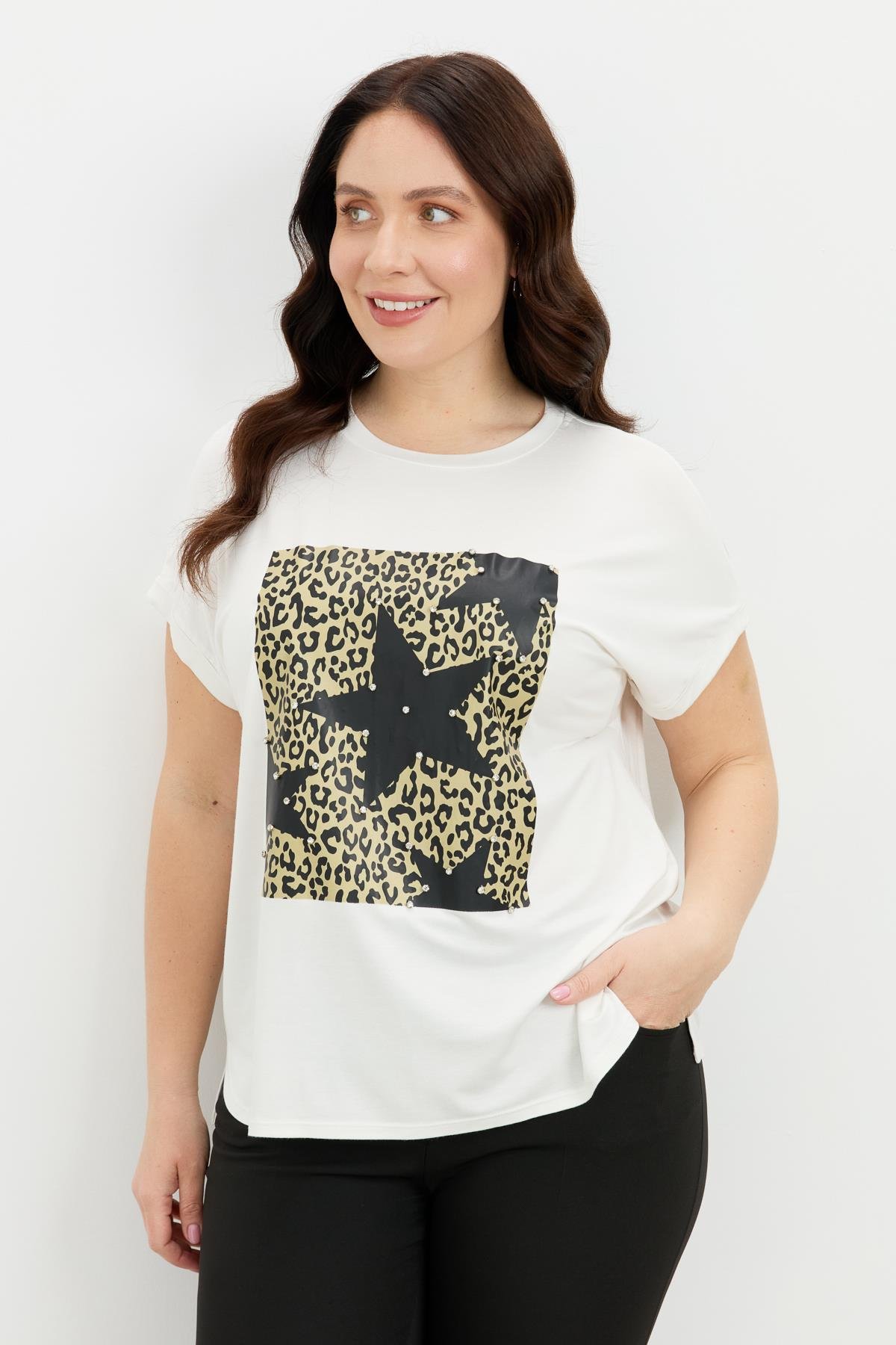 Büyük Beden Leopar Baskı Bluz-KEMIK