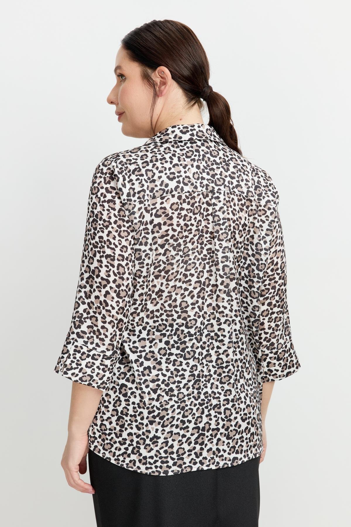 Büyük Beden Leopar Desen Gömlek-SİYAH