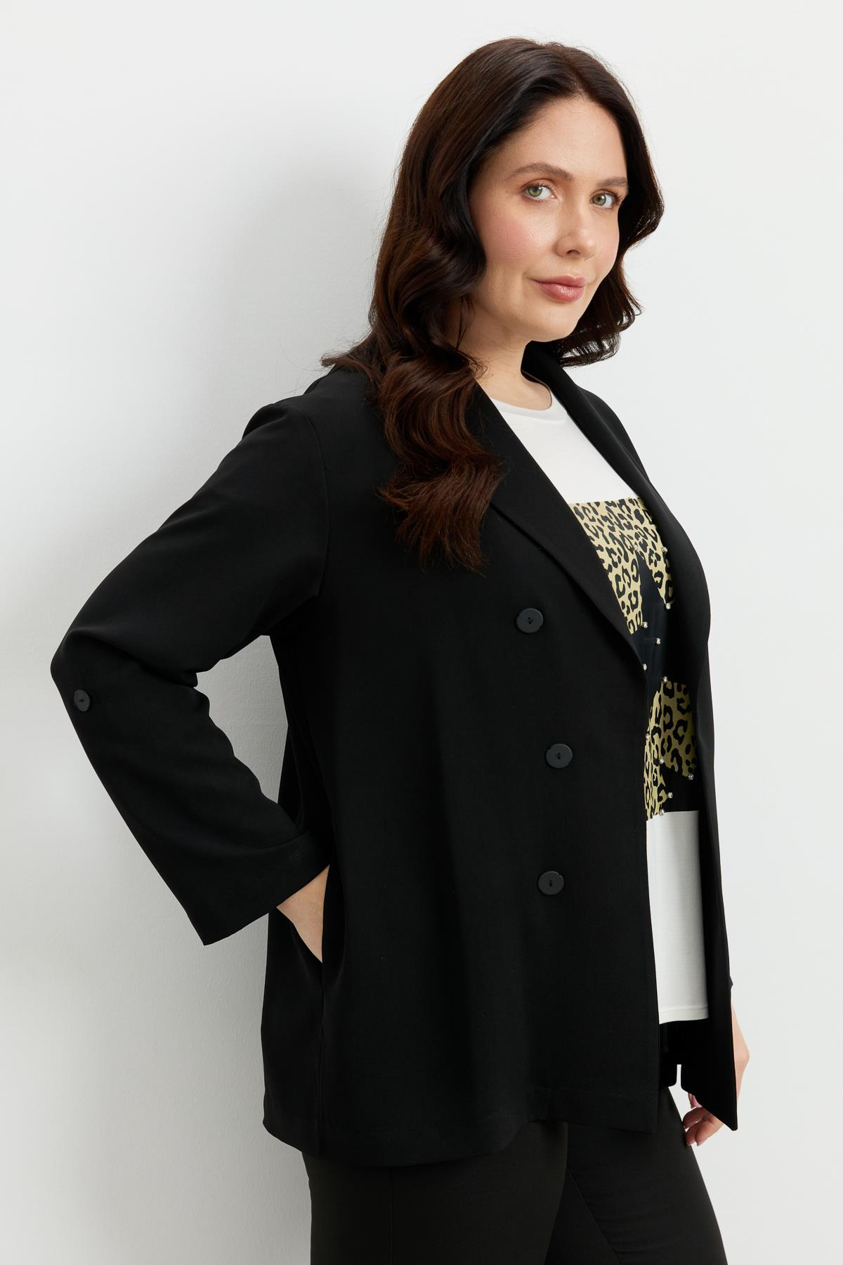 Büyük Beden Linda Ceket-SİYAH