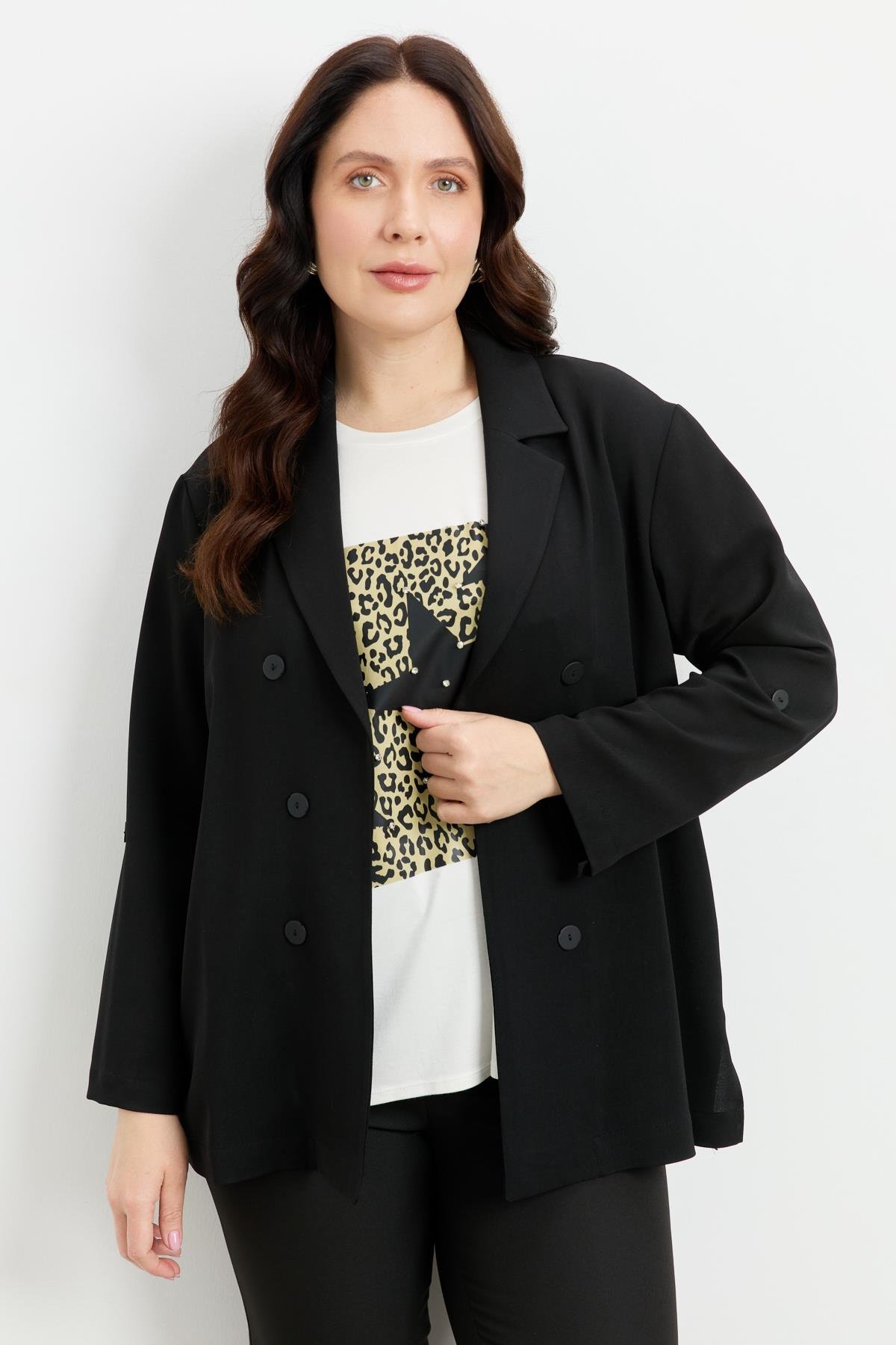 Büyük Beden Linda Ceket-SİYAH