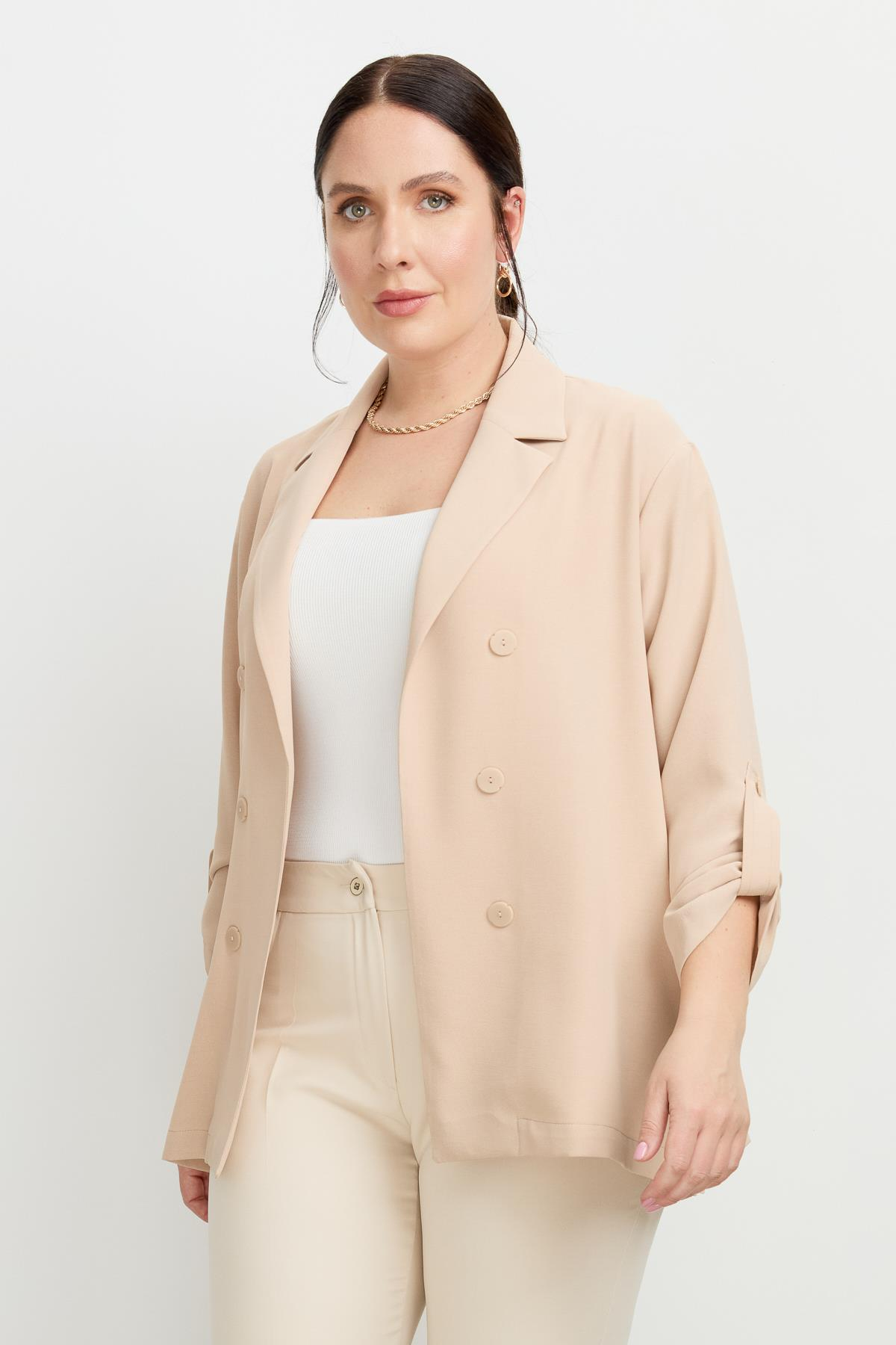 Büyük Beden Linda Ceket-VİZON