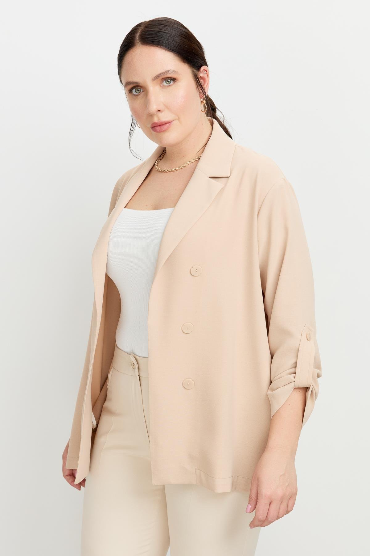 Büyük Beden Linda Ceket-VİZON