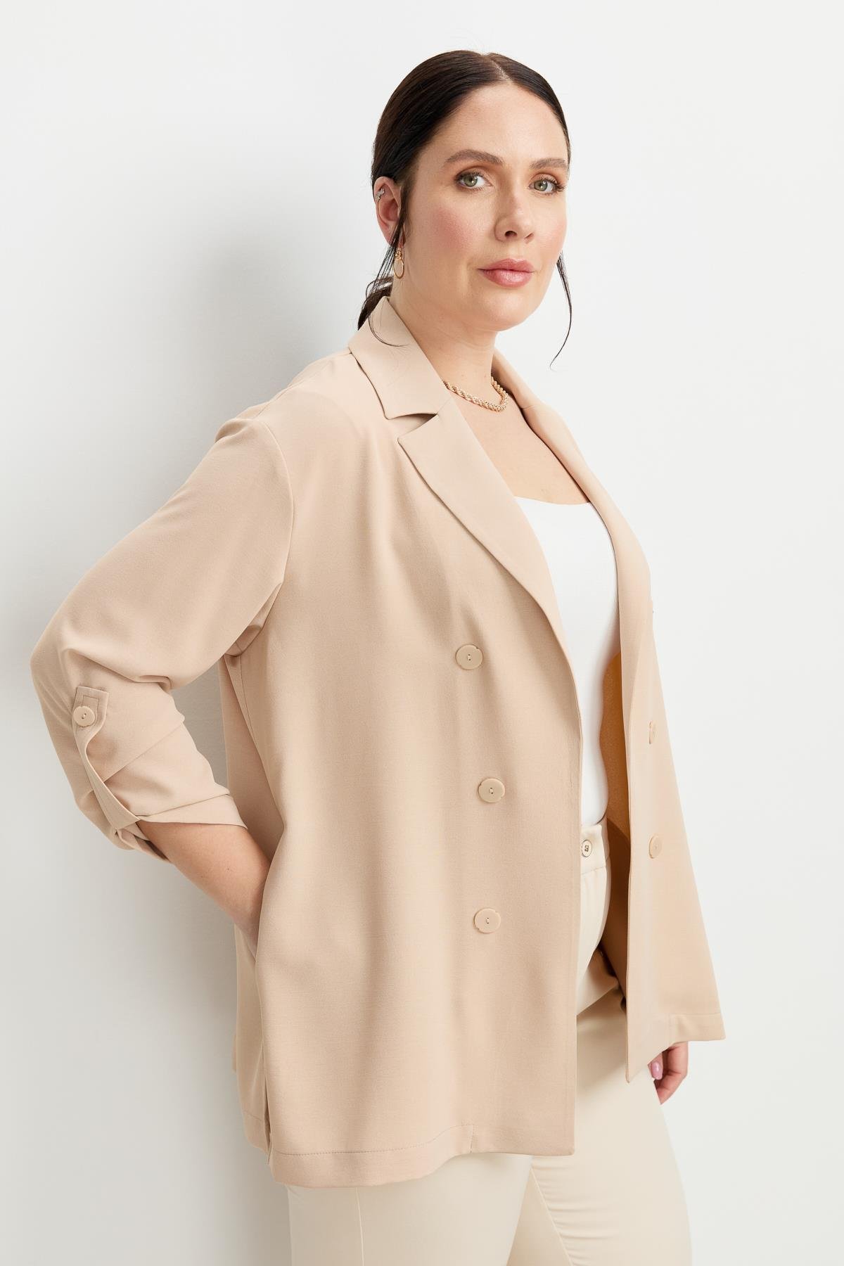 Büyük Beden Linda Ceket-VİZON