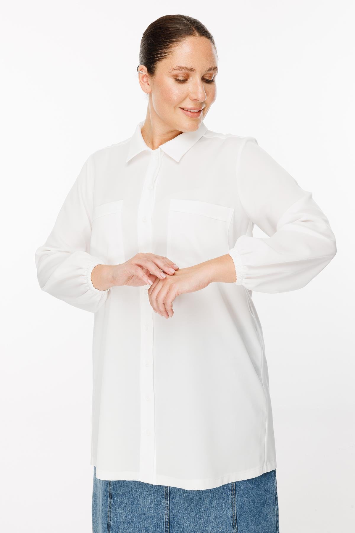 Büyük Beden Manşetleri Lastikli Gömlek - KEMIK