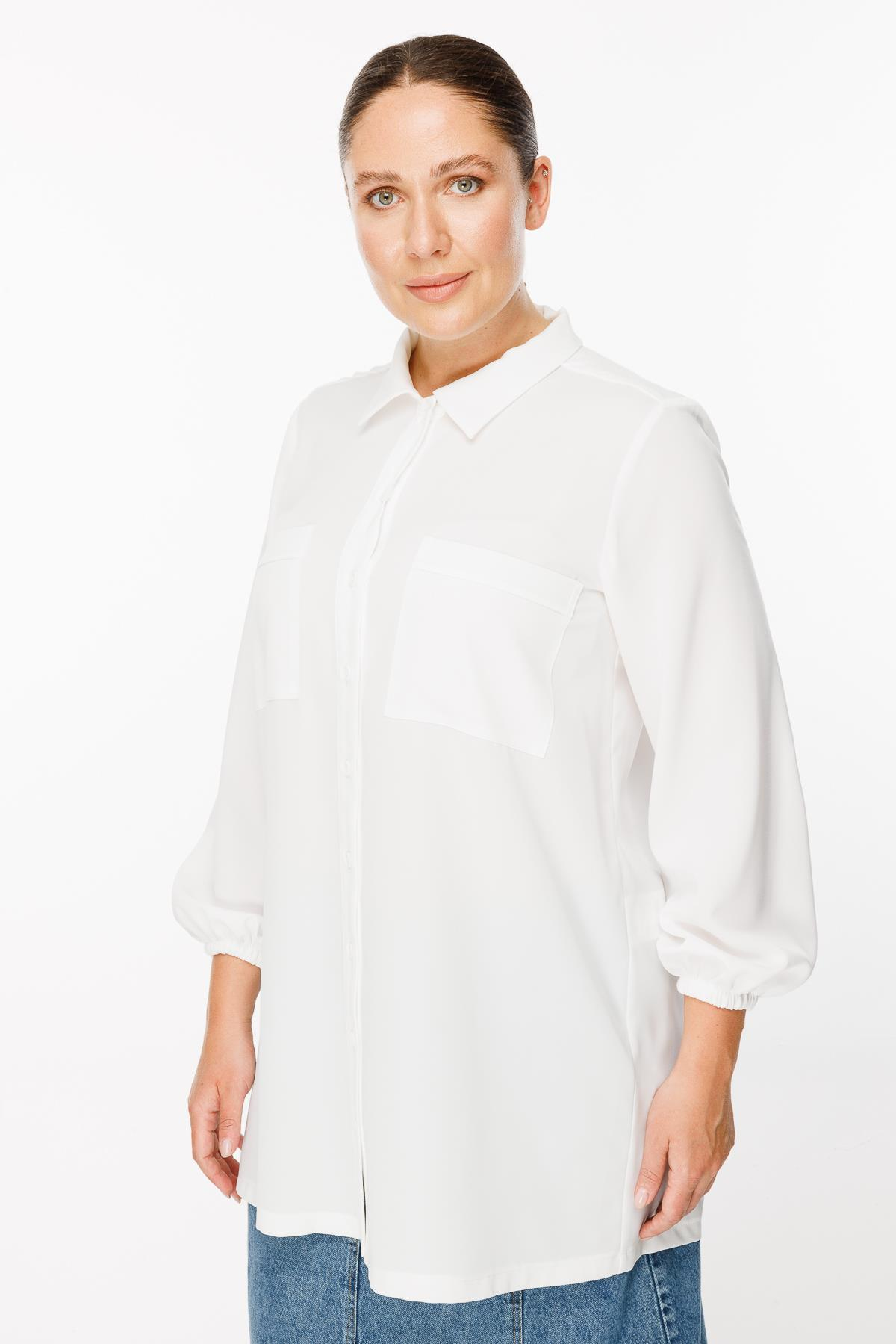 Büyük Beden Manşetleri Lastikli Gömlek - KEMIK