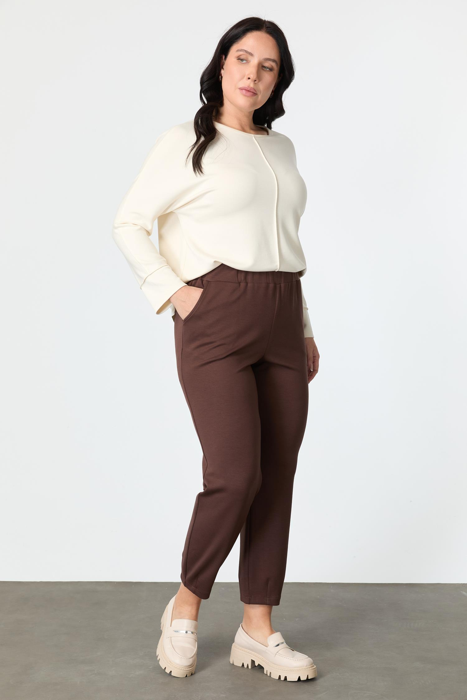 Büyük Beden Modal Pantolon-KAHVE