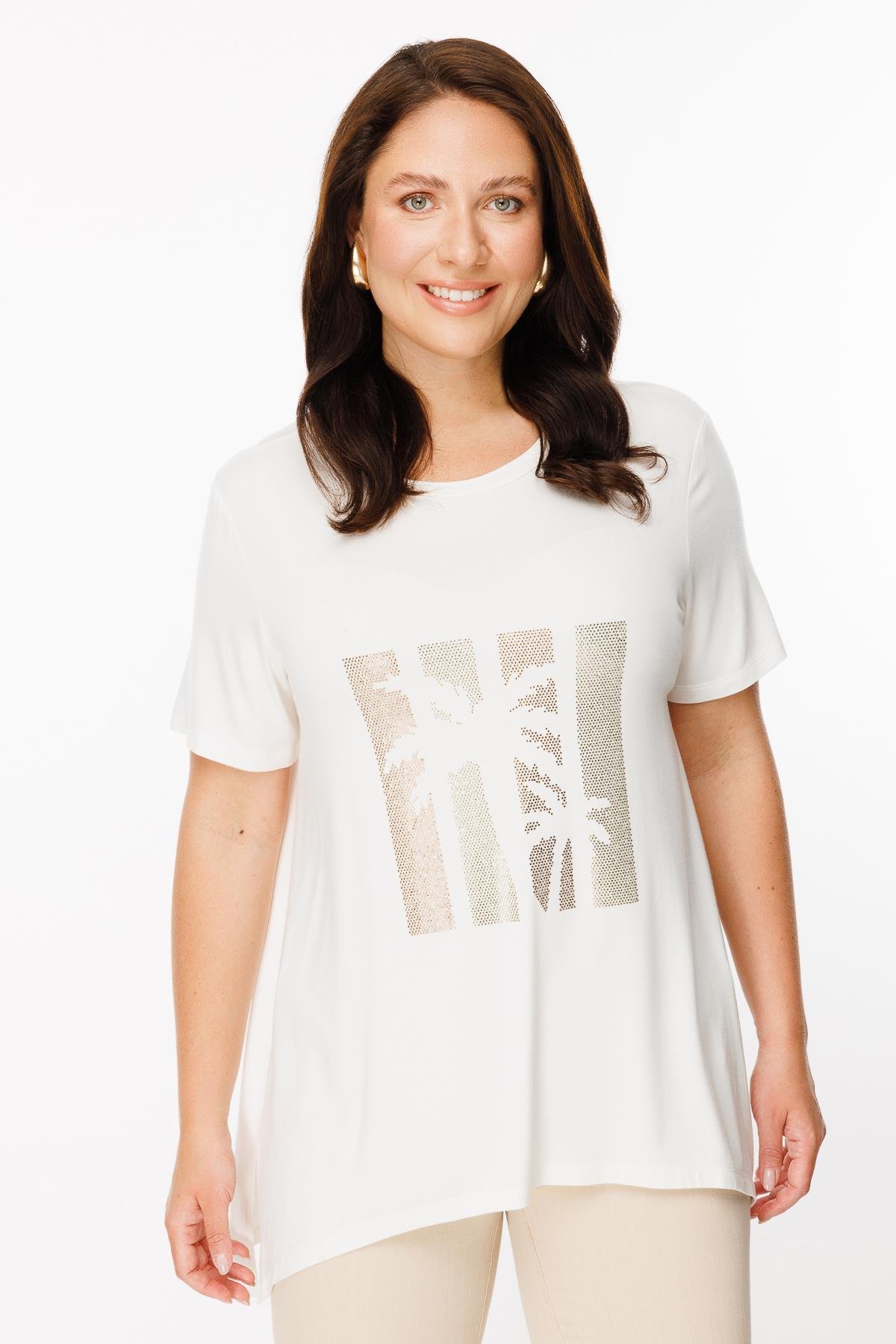 Büyük Beden Palmiye Baskılı Bluz - KEMIK