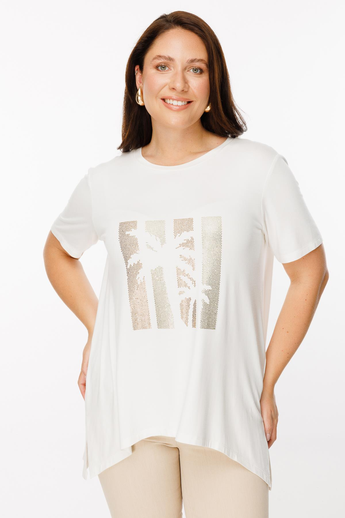 Büyük Beden Palmiye Baskılı Bluz - KEMIK