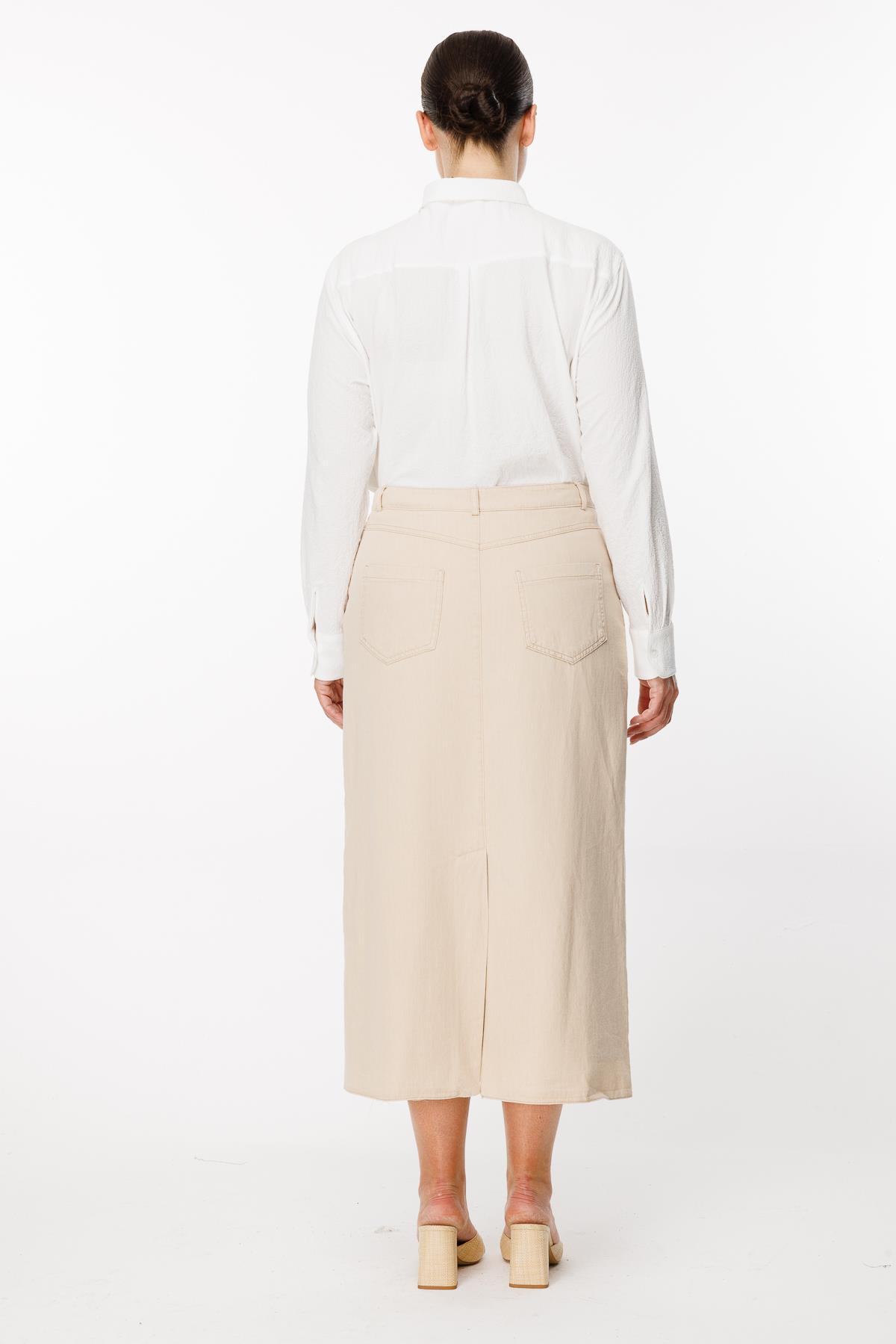 Büyük Beden Pamuk Kot Etek - BEJ