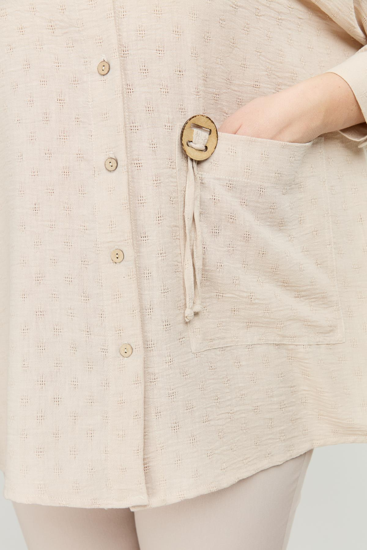 Büyük Beden Petek Keten Gömlek-VİZON