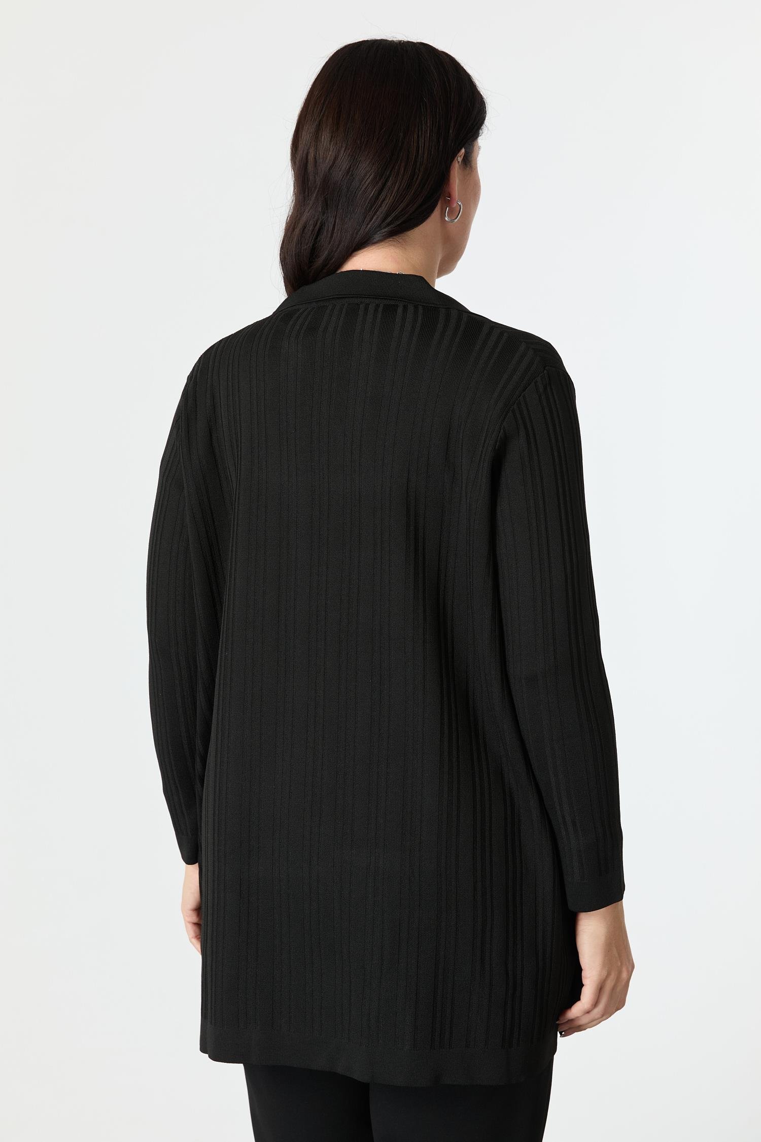 Büyük Beden Polo Yaka Triko Hırka-SİYAH