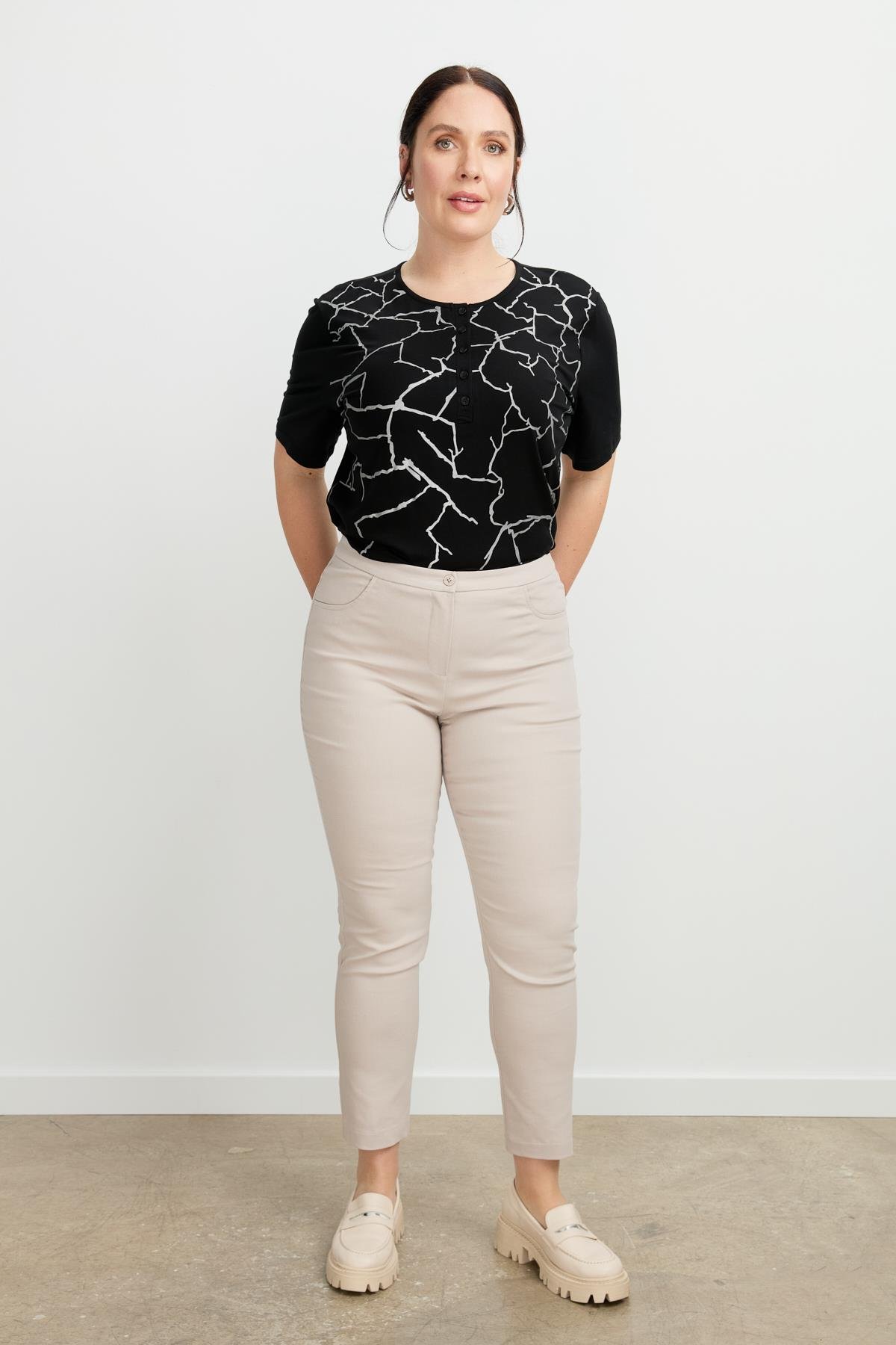 Büyük Beden Shine Pantolon-TAŞ