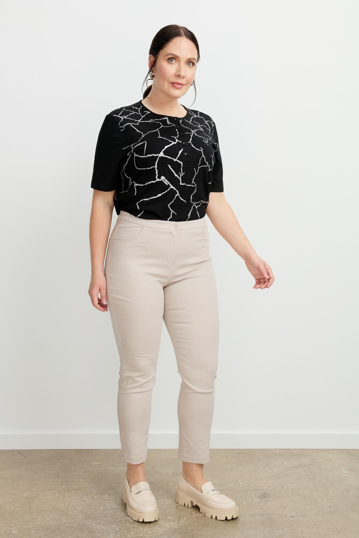 Büyük Beden Shine Pantolon-TAŞ