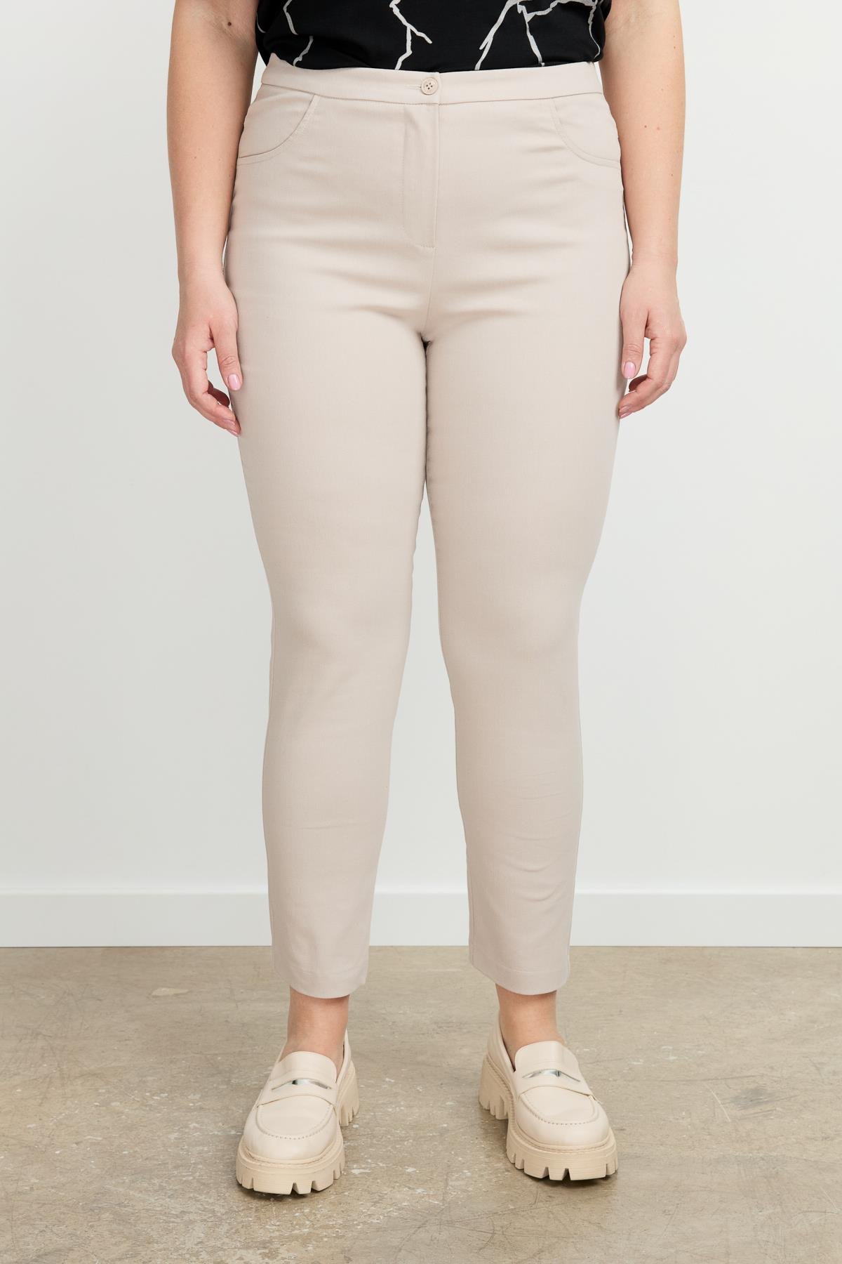 Büyük Beden Shine Pantolon-TAŞ