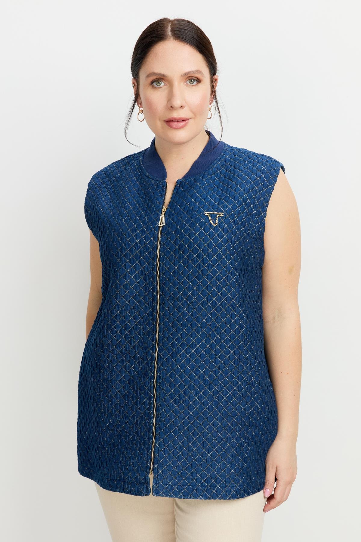 Büyük Beden Simli Jakar Yelek-LACI