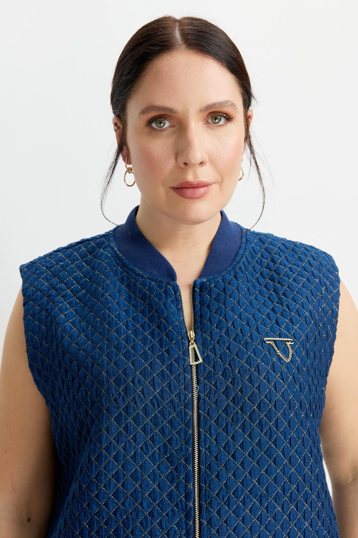 Büyük Beden Simli Jakar Yelek-LACI