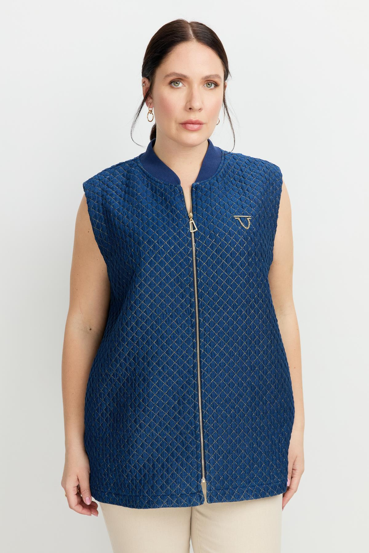 Büyük Beden Simli Jakar Yelek-LACI