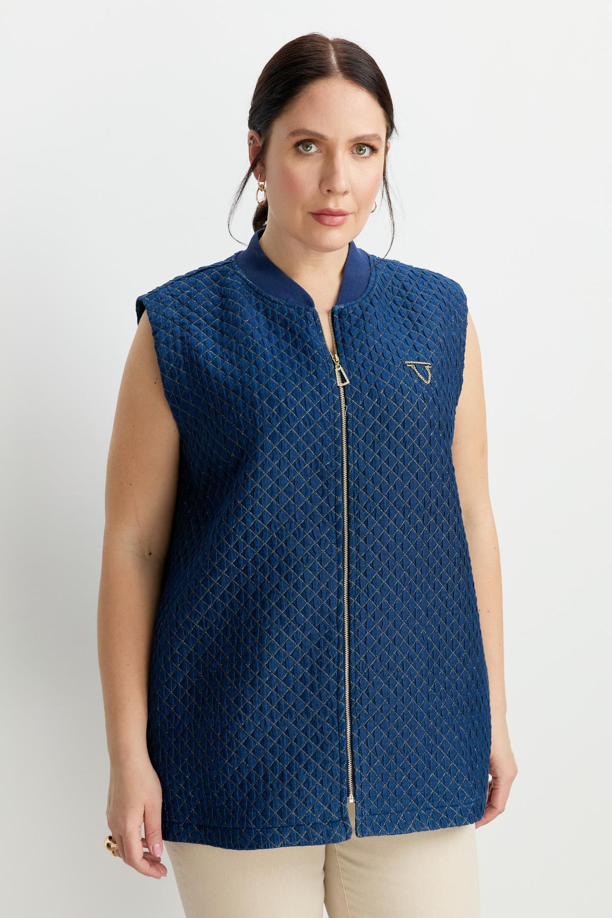 Büyük Beden Simli Jakar Yelek-LACI