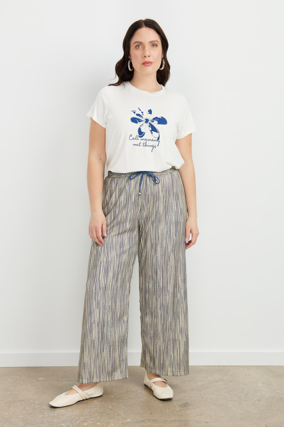 Büyük Beden Simli Örme Pantolon-SARI