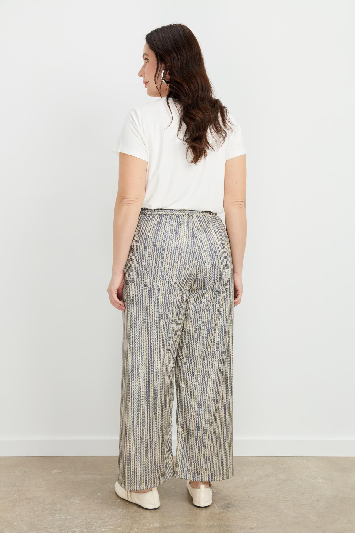 Büyük Beden Simli Örme Pantolon-SARI