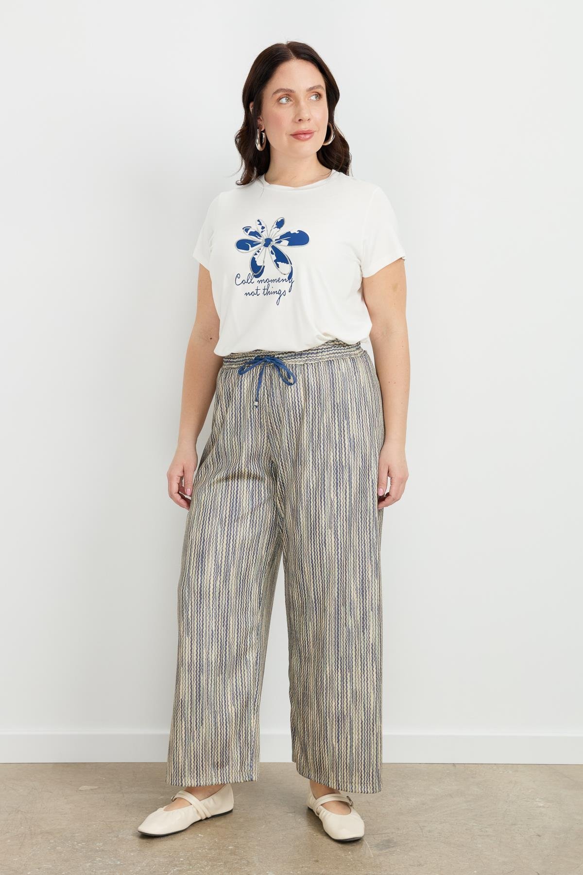 Büyük Beden Simli Örme Pantolon-SARI