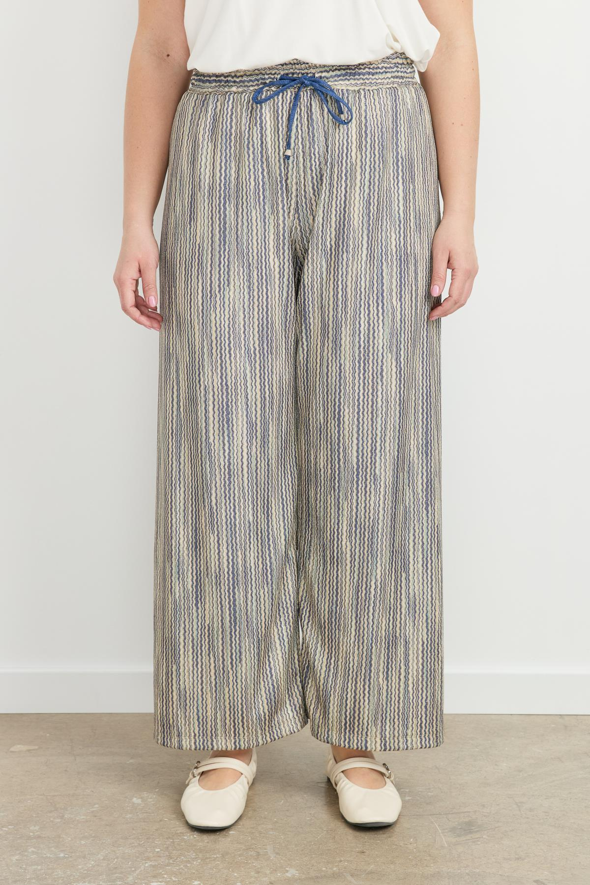 Büyük Beden Simli Örme Pantolon-SARI