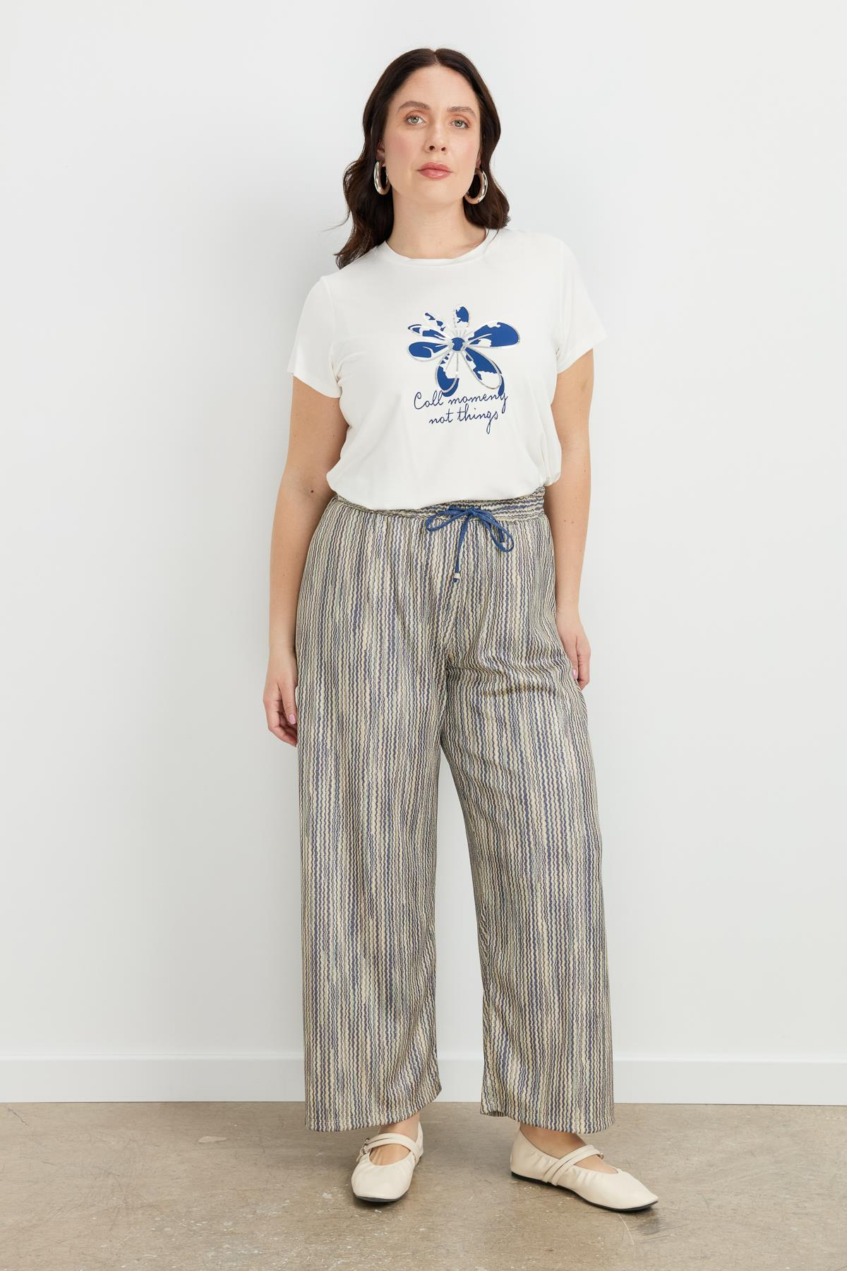 Büyük Beden Simli Örme Pantolon-SARI