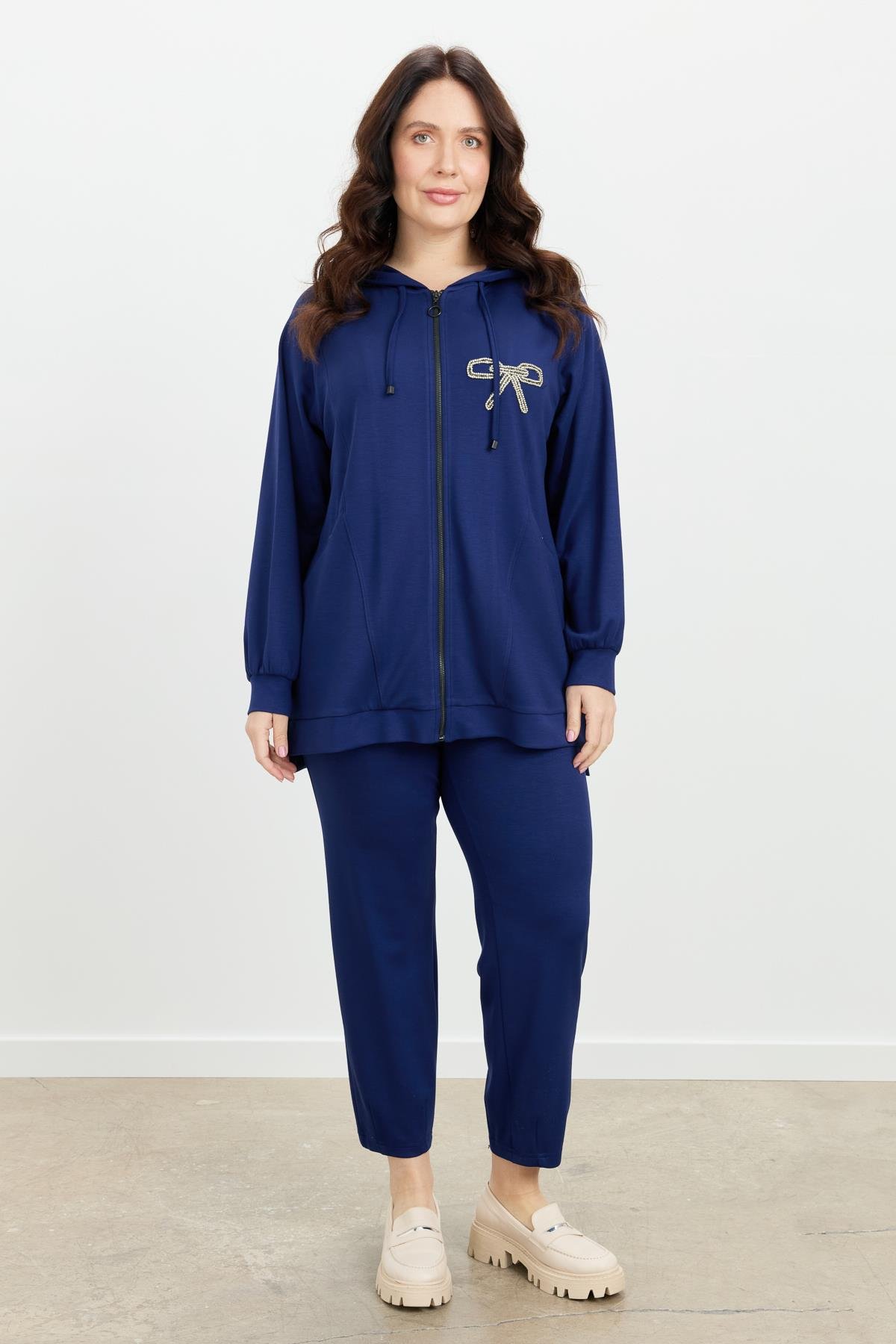 Büyük Beden Taş Baskı Sweatshirt-LACI