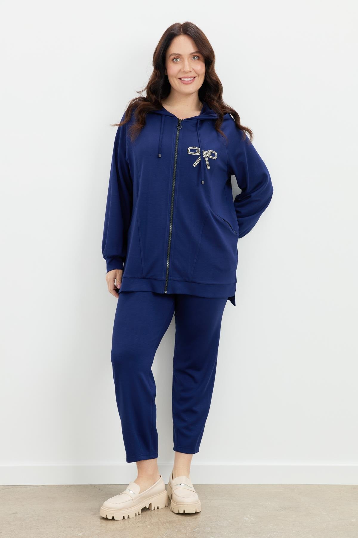 Büyük Beden Taş Baskı Sweatshirt-LACI