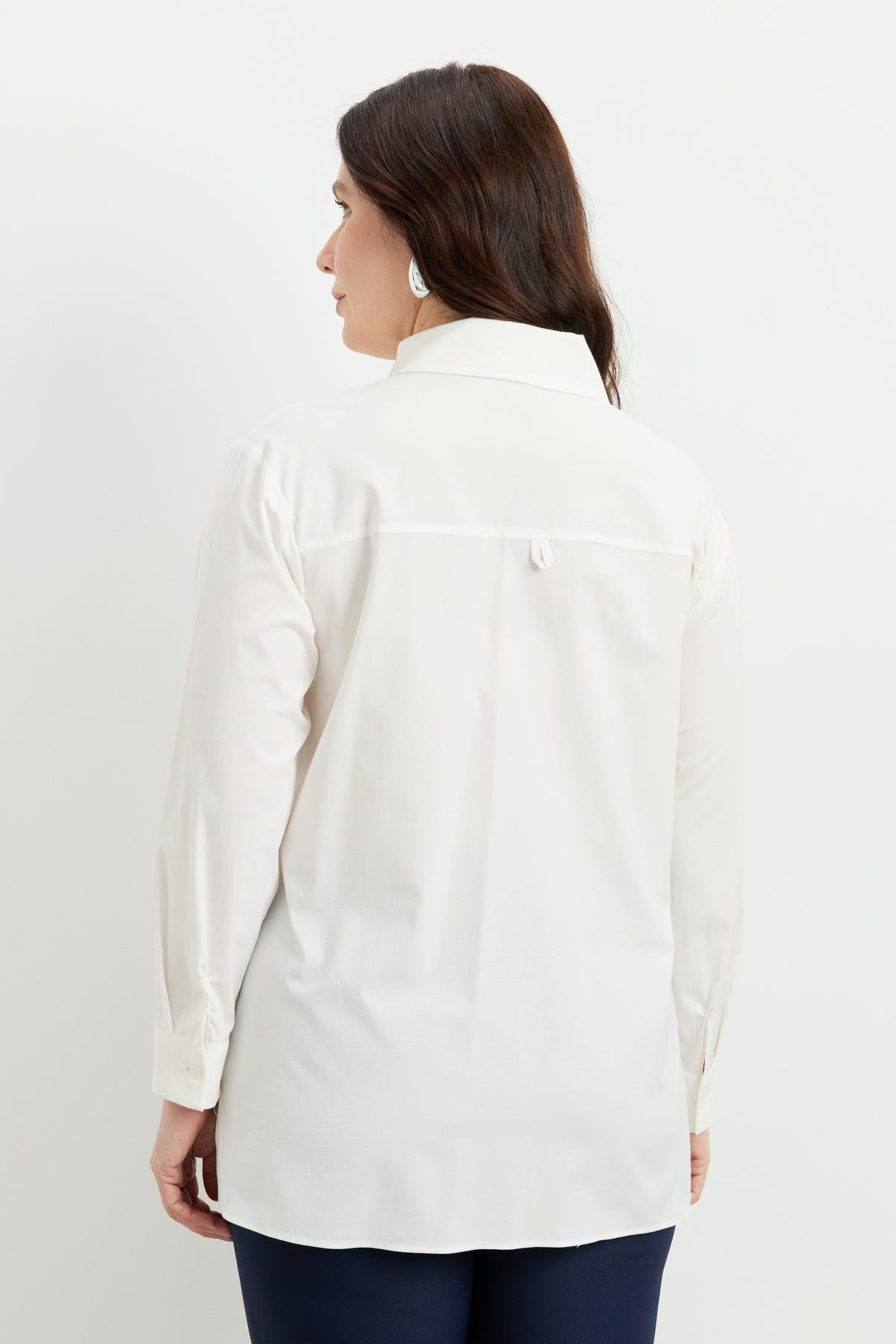 Büyük Beden Taş Detay Gömlek-KEMIK