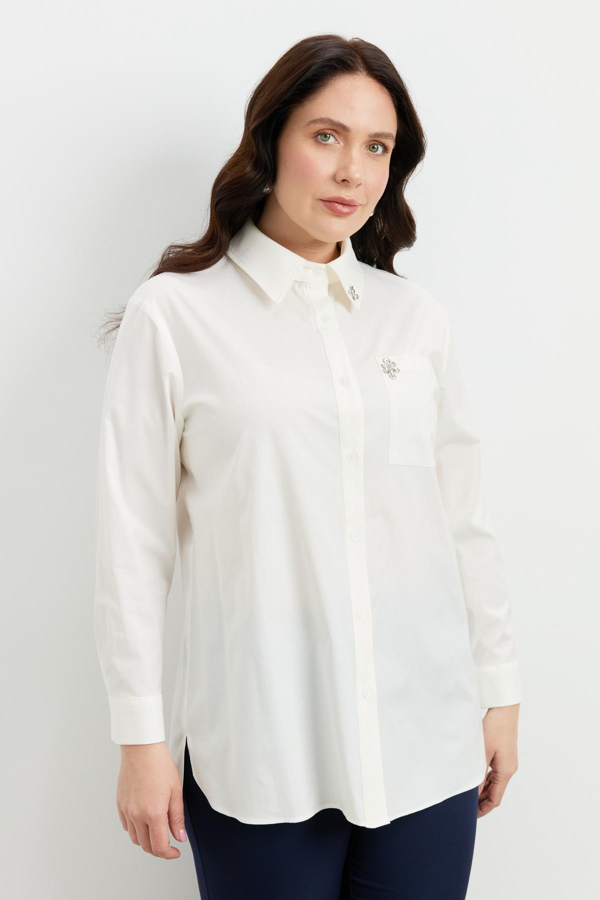 Büyük Beden Taş Detay Gömlek-KEMIK