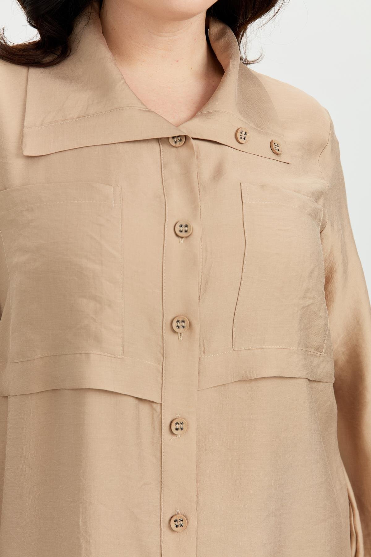 Büyük Beden Tencel Gömlek Tunik-VİZON