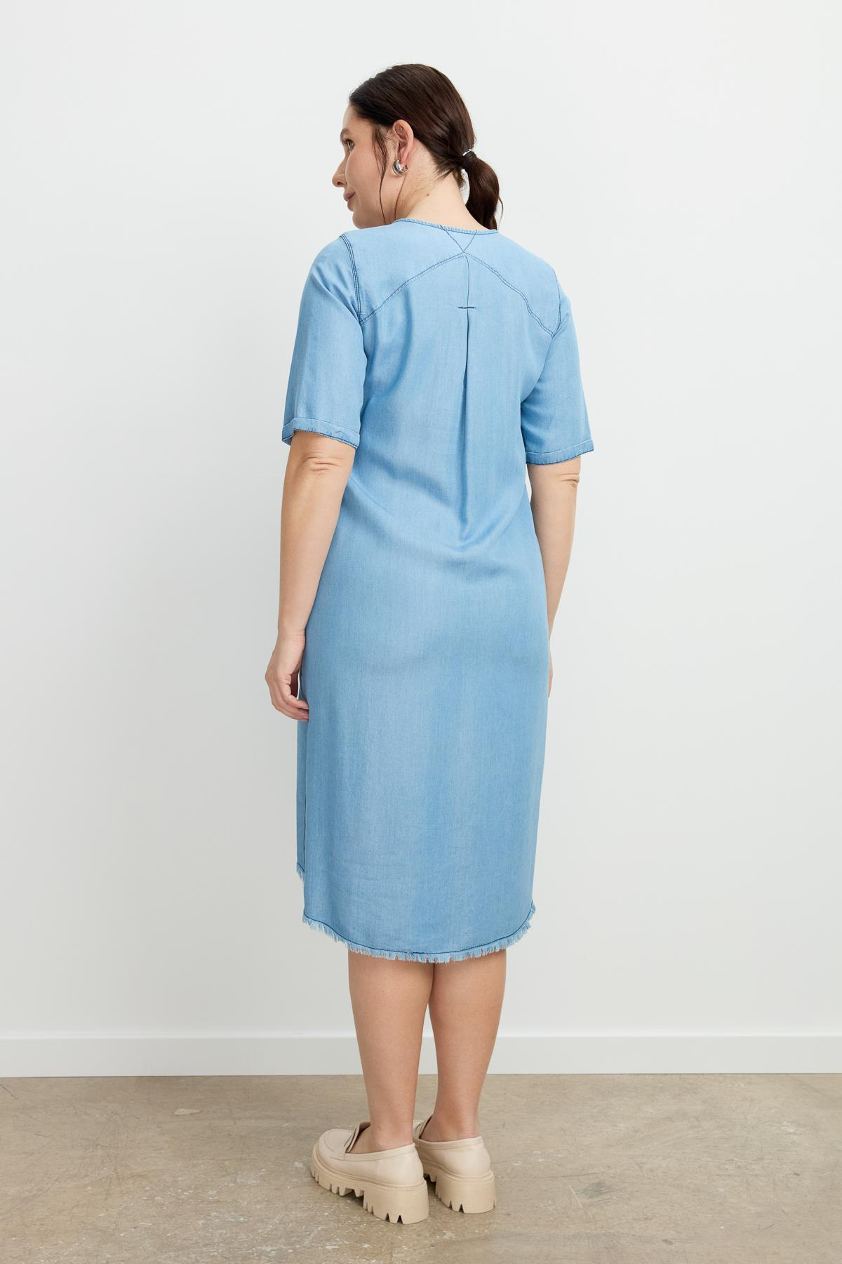 Büyük Beden Tensel Kot Elbise-A.MAVI