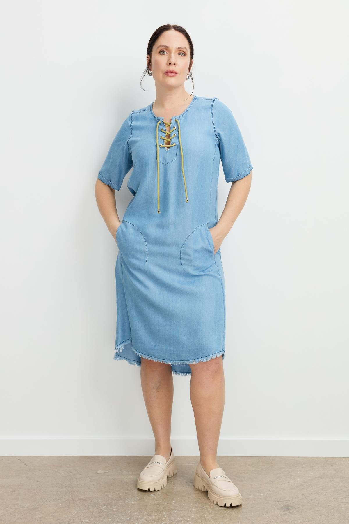 Büyük Beden Tensel Kot Elbise-A.MAVI