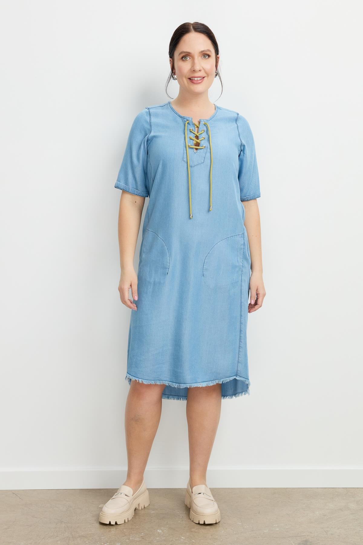 Büyük Beden Tensel Kot Elbise-A.MAVI