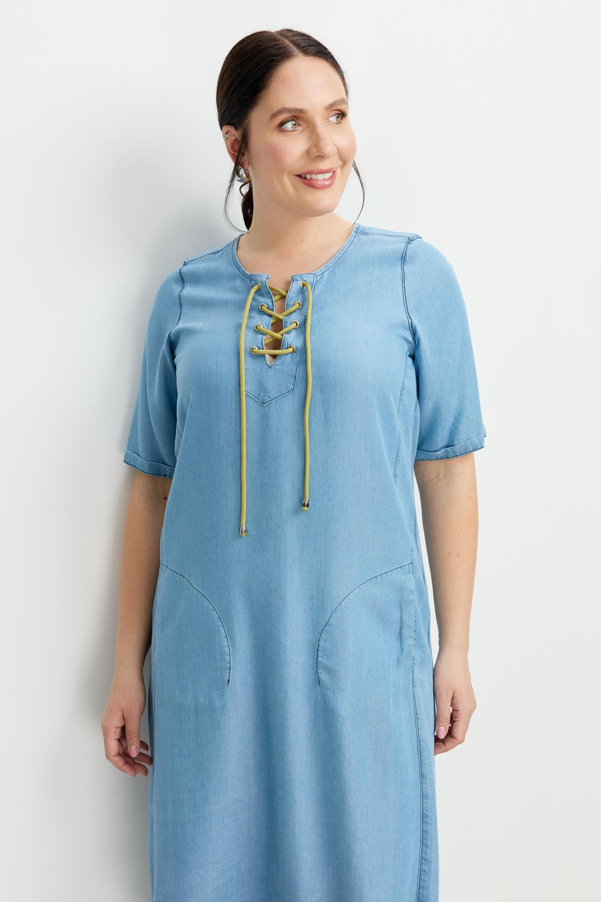 Büyük Beden Tensel Kot Elbise-A.MAVI