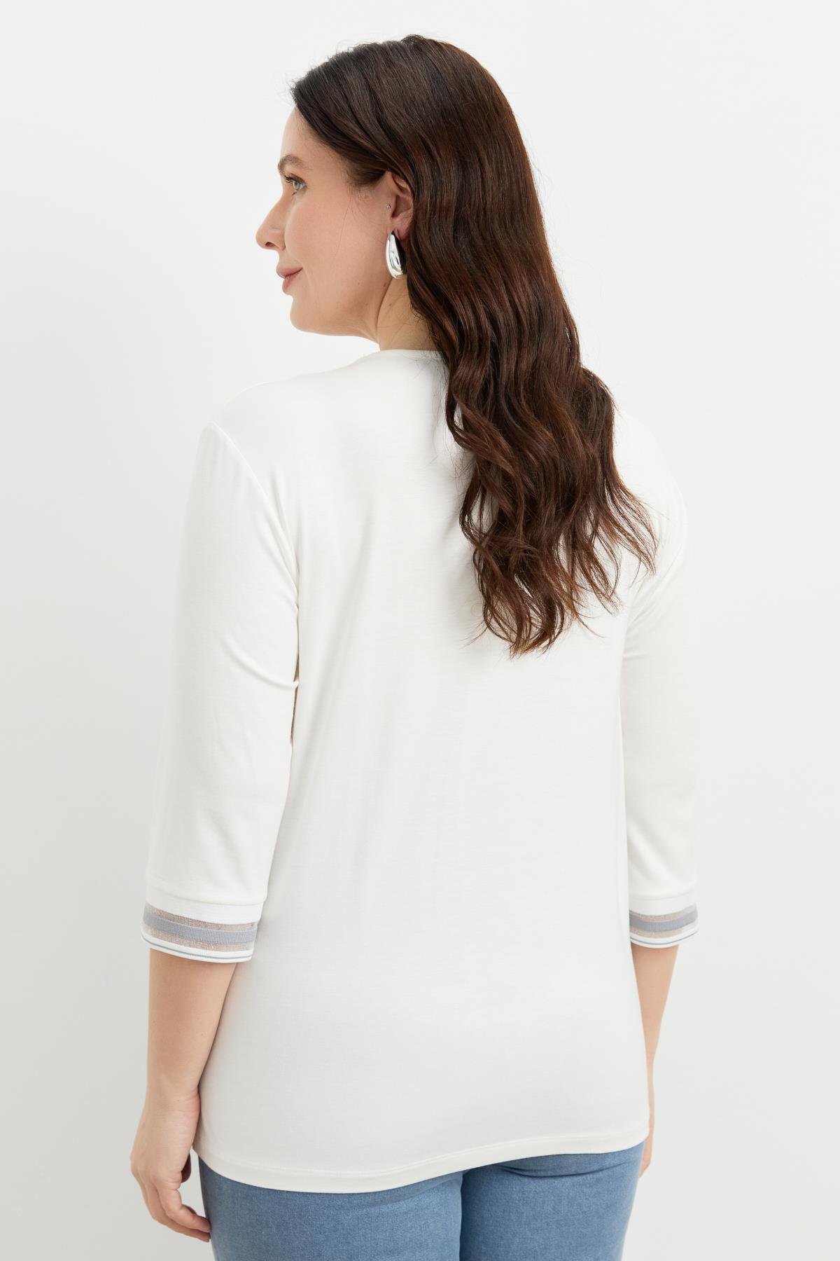 Büyük Beden Tül Şerit Detaylı Bluz-GRİ