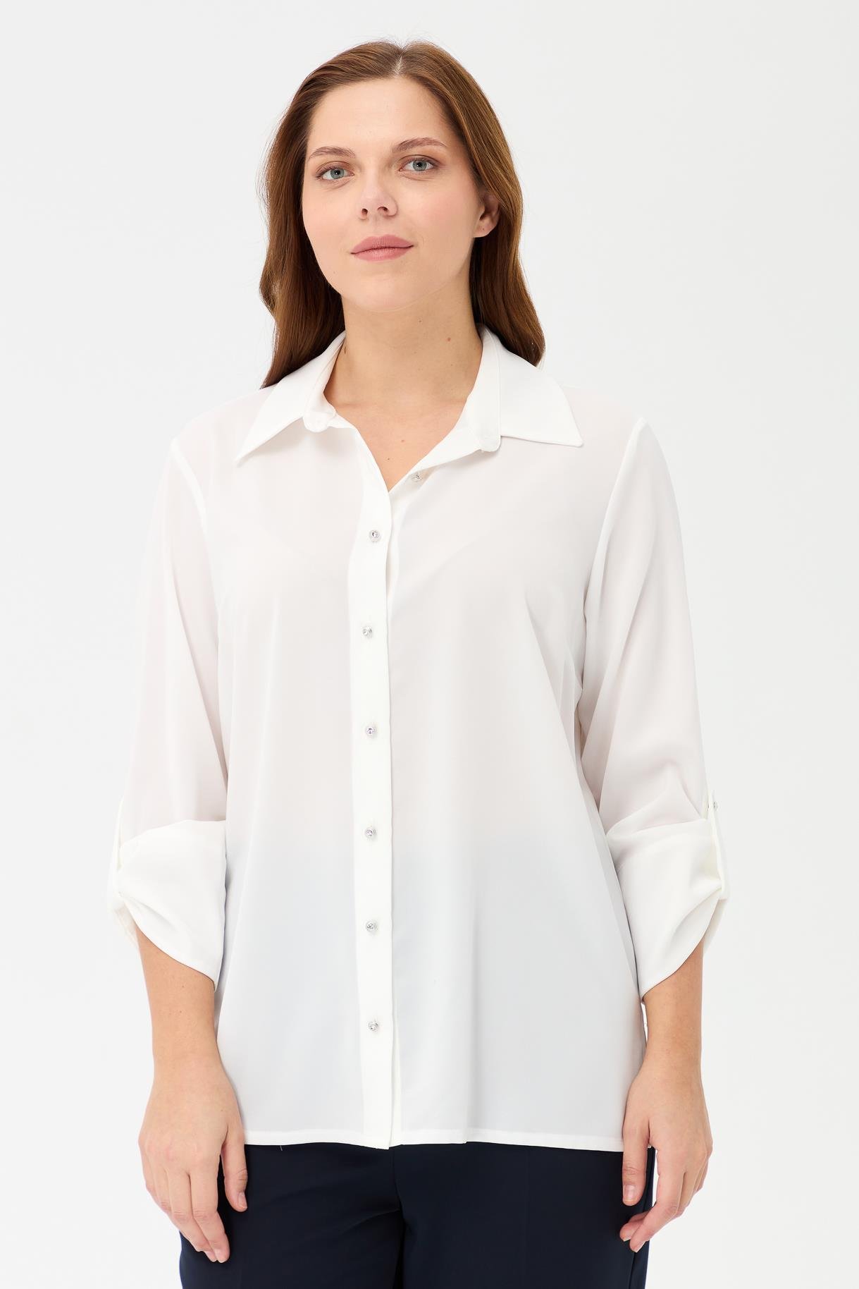 Büyük Beden Uzun Kollu Gömlek - EKRU