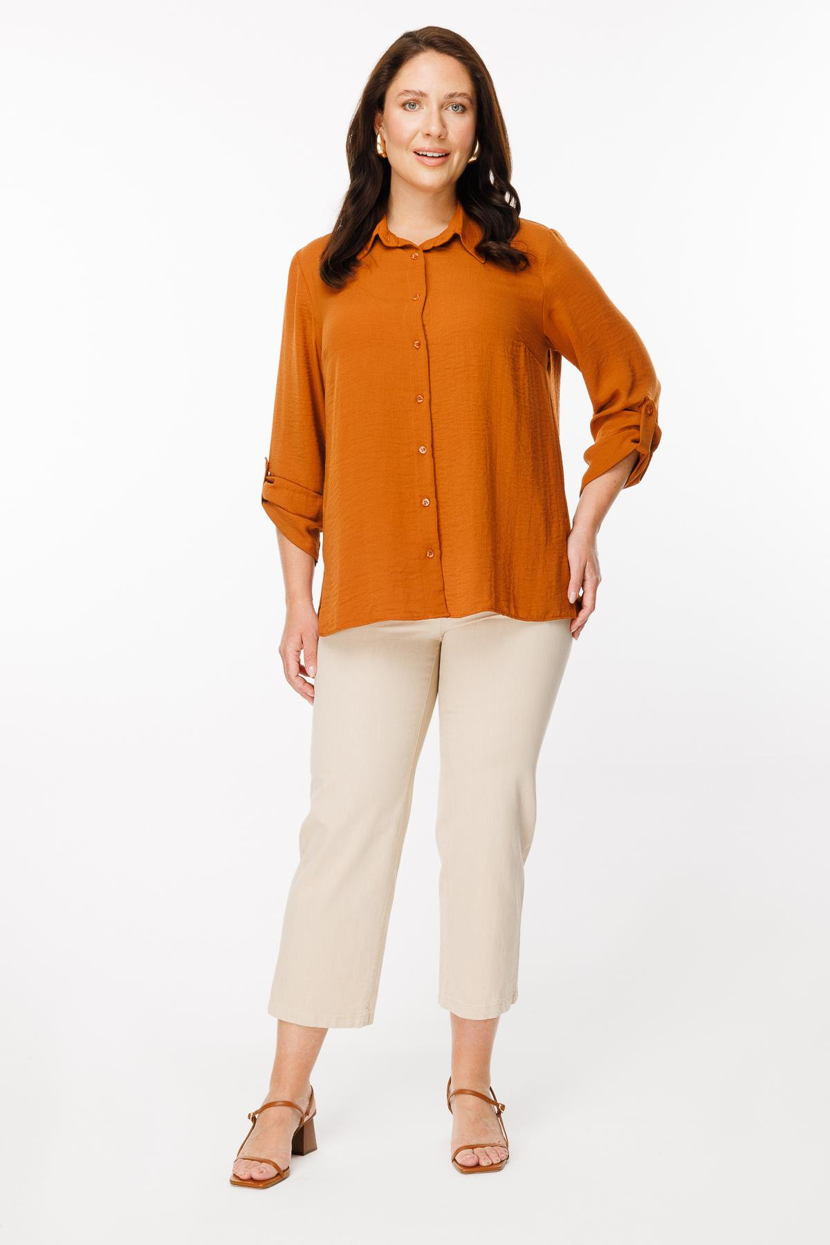 Büyük Beden Uzun Kollu Gömlek - KİREMİT