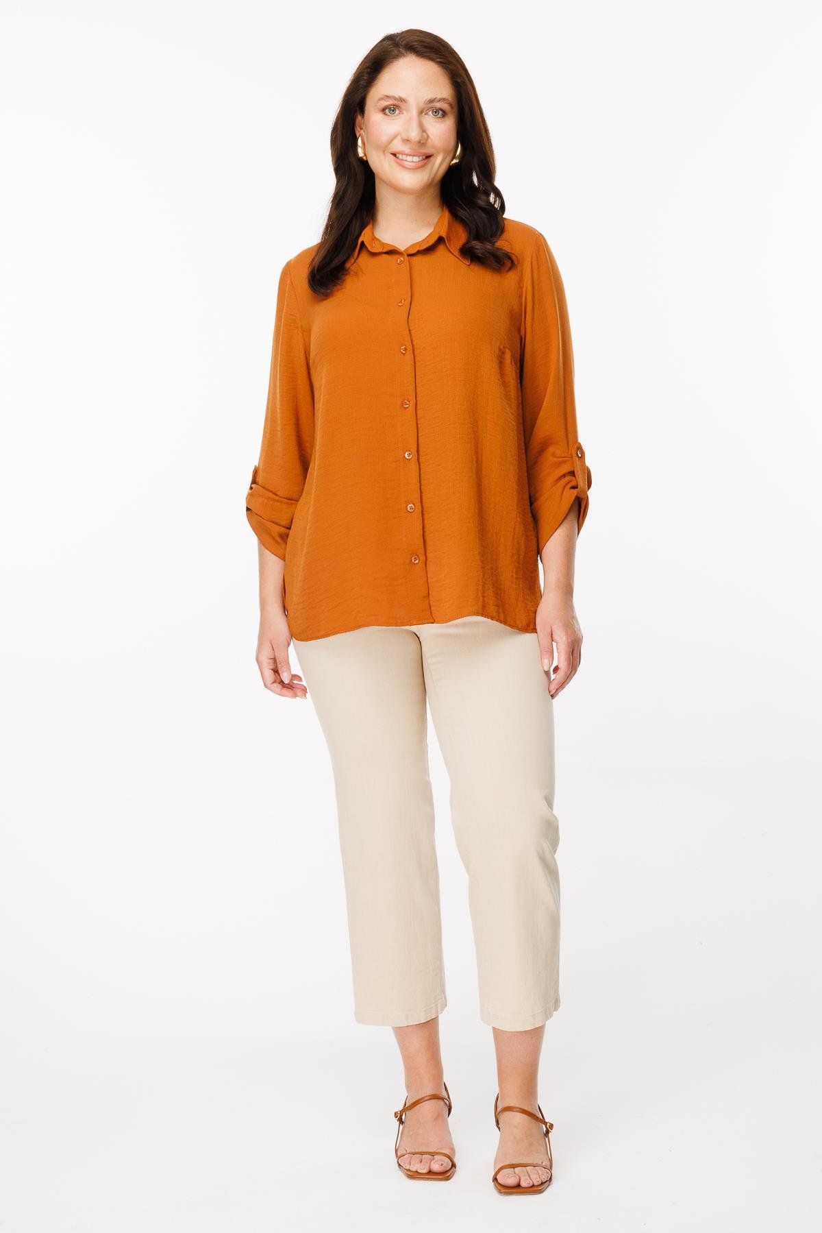 Büyük Beden Uzun Kollu Gömlek - KİREMİT