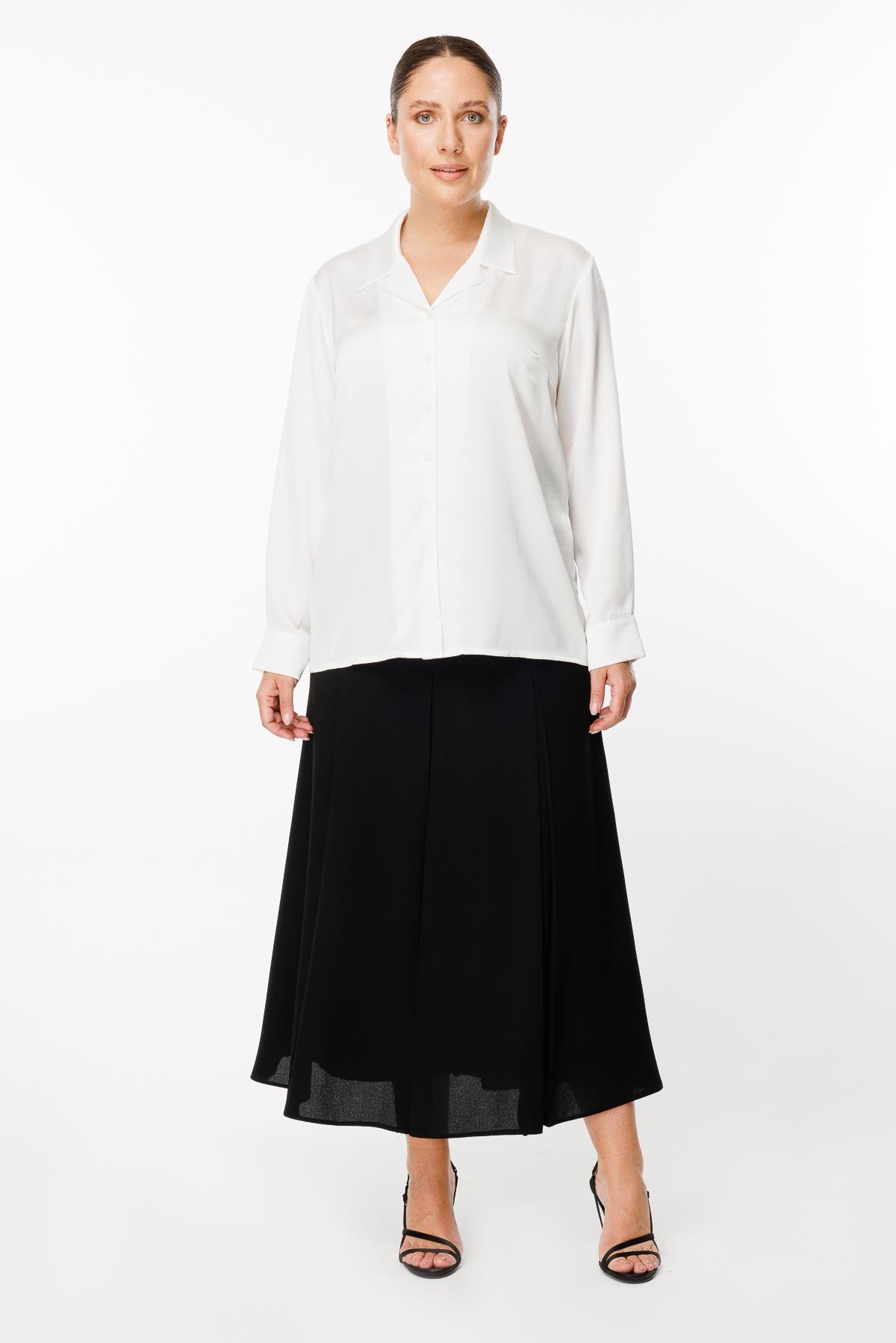 Büyük Beden Uzun Kollu Saten Gömlek - KEMIK