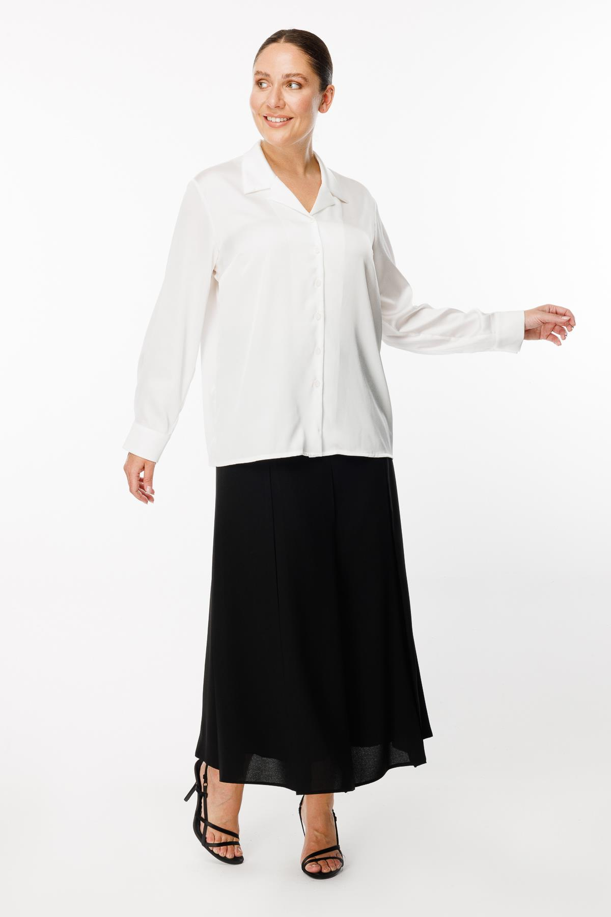 Büyük Beden Uzun Kollu Saten Gömlek - KEMIK