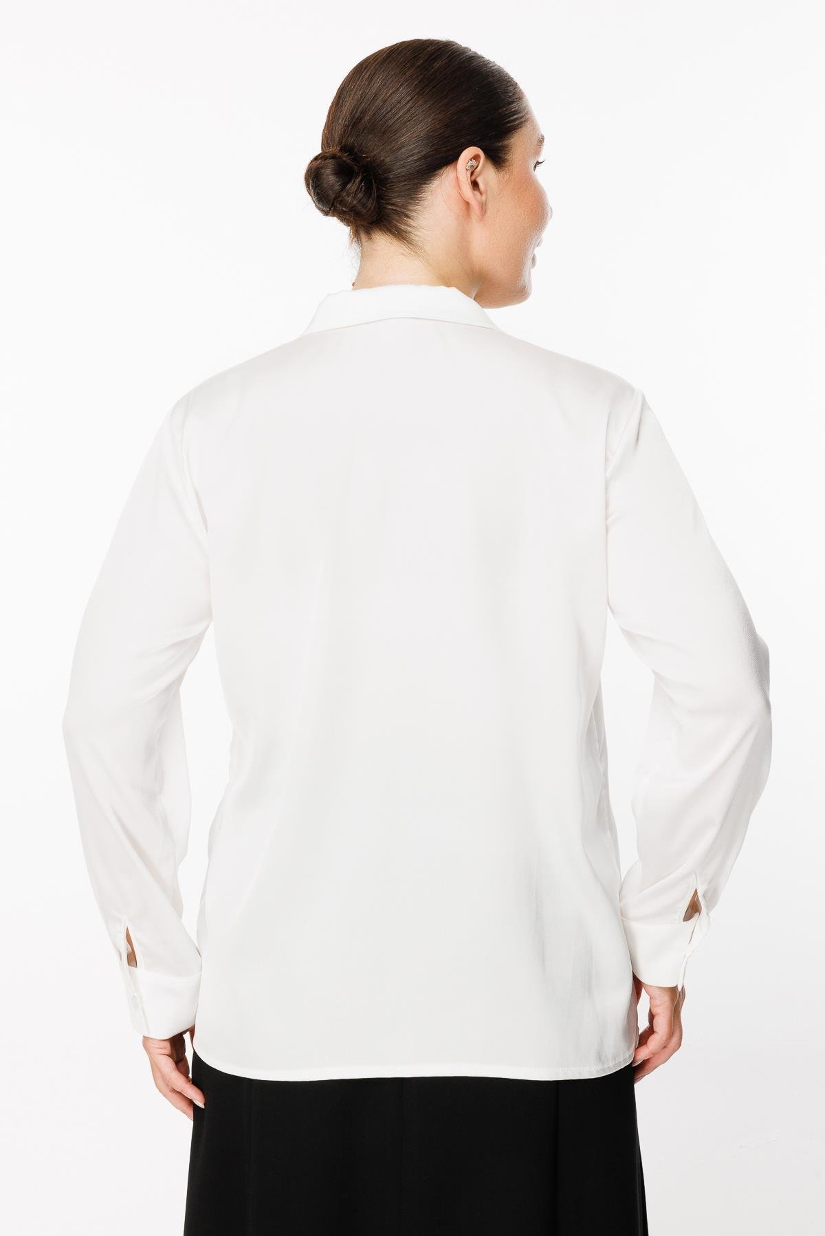 Büyük Beden Uzun Kollu Saten Gömlek - KEMIK