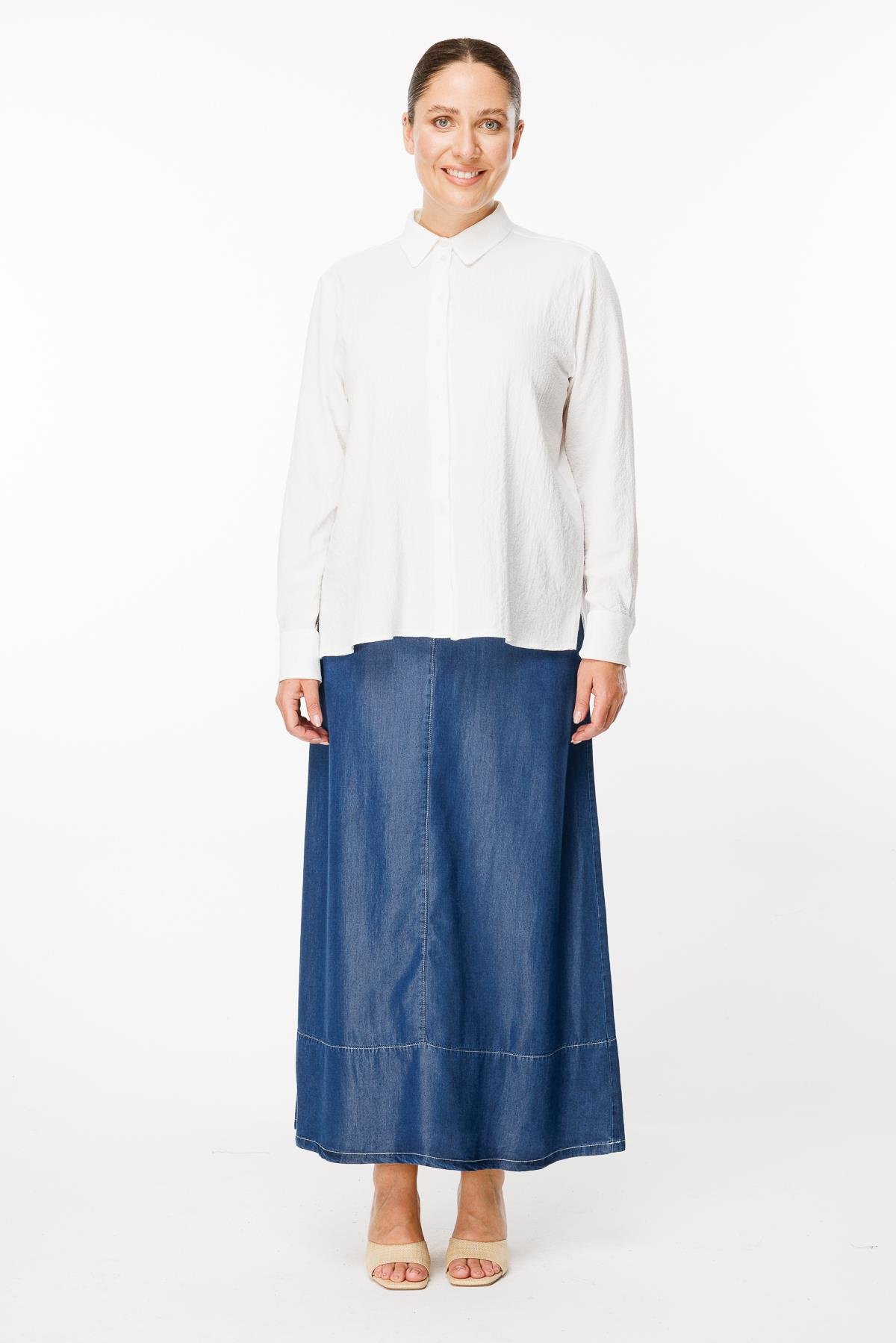 Büyük Beden Uzun Kollu Yanı Yırtmaçlı Gömlek - KEMIK