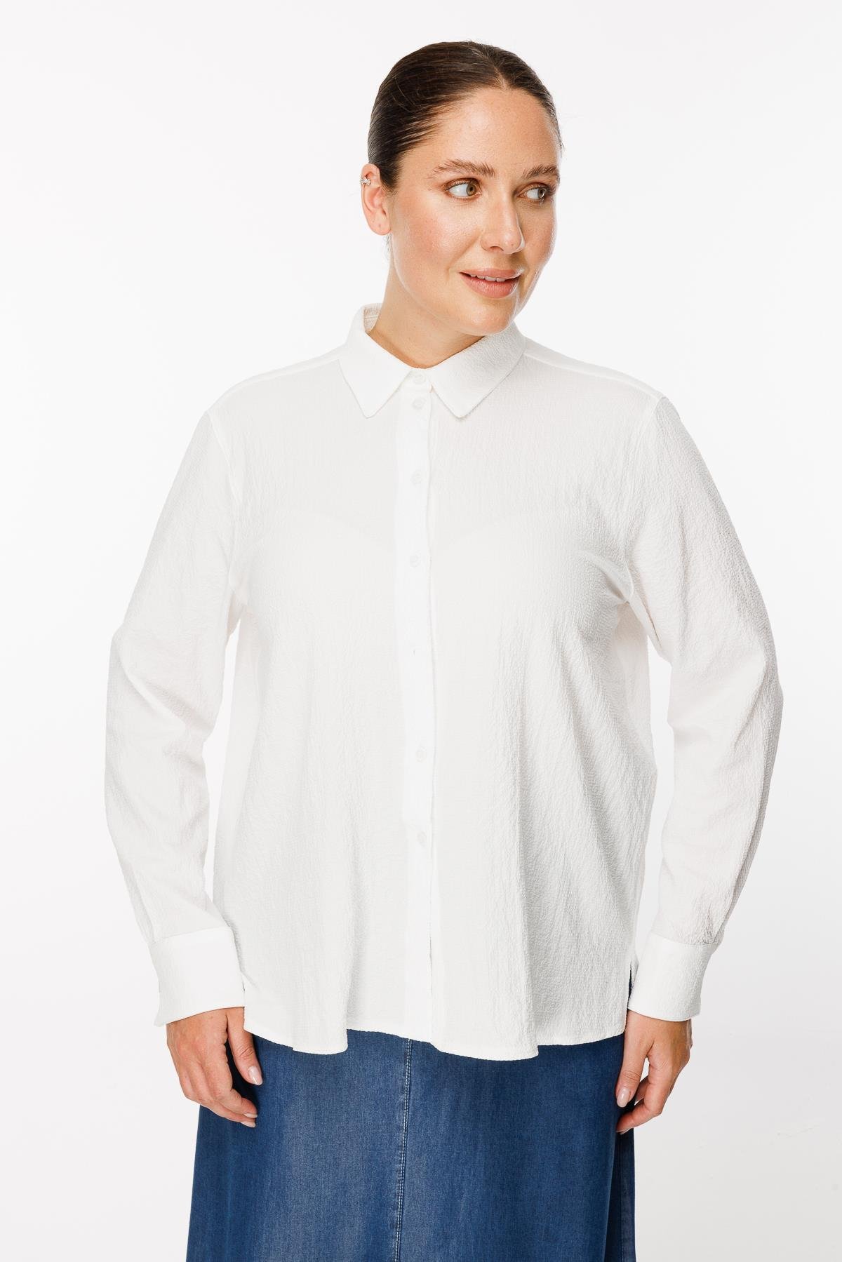 Büyük Beden Uzun Kollu Yanı Yırtmaçlı Gömlek - KEMIK