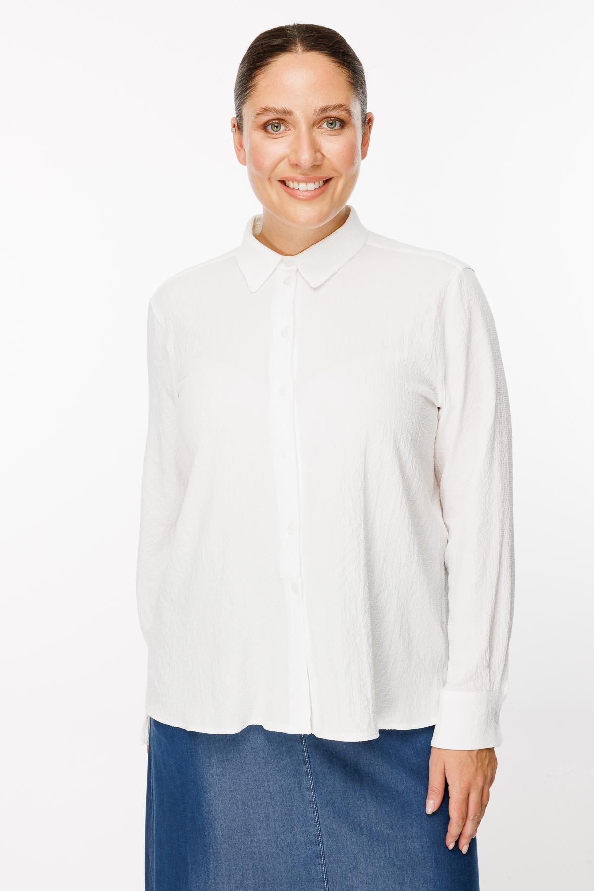 Büyük Beden Uzun Kollu Yanı Yırtmaçlı Gömlek - KEMIK