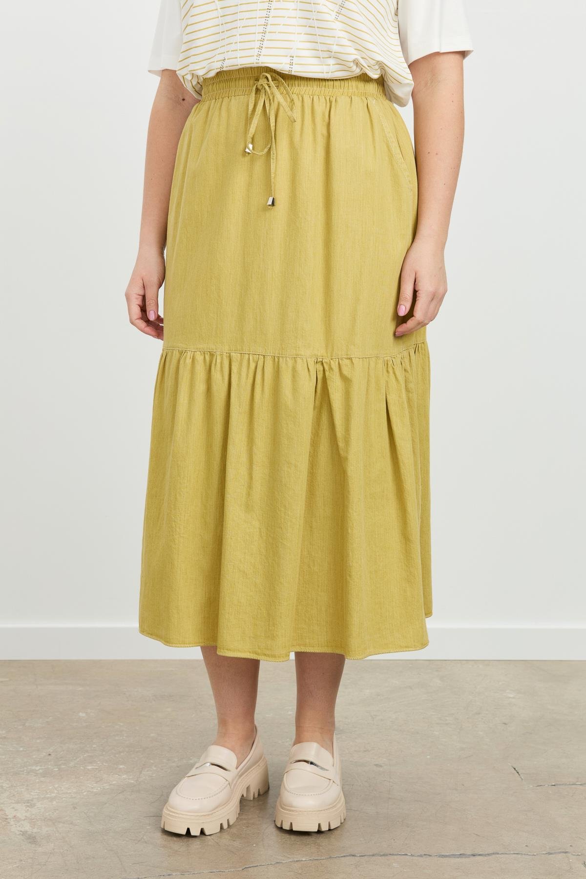 Büyük Beden Volanlı Uzun Etek-SARI