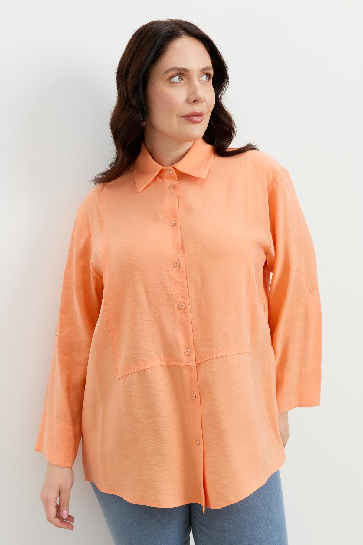 Büyük Beden Yakası Broşlu Gömlek-SOMON