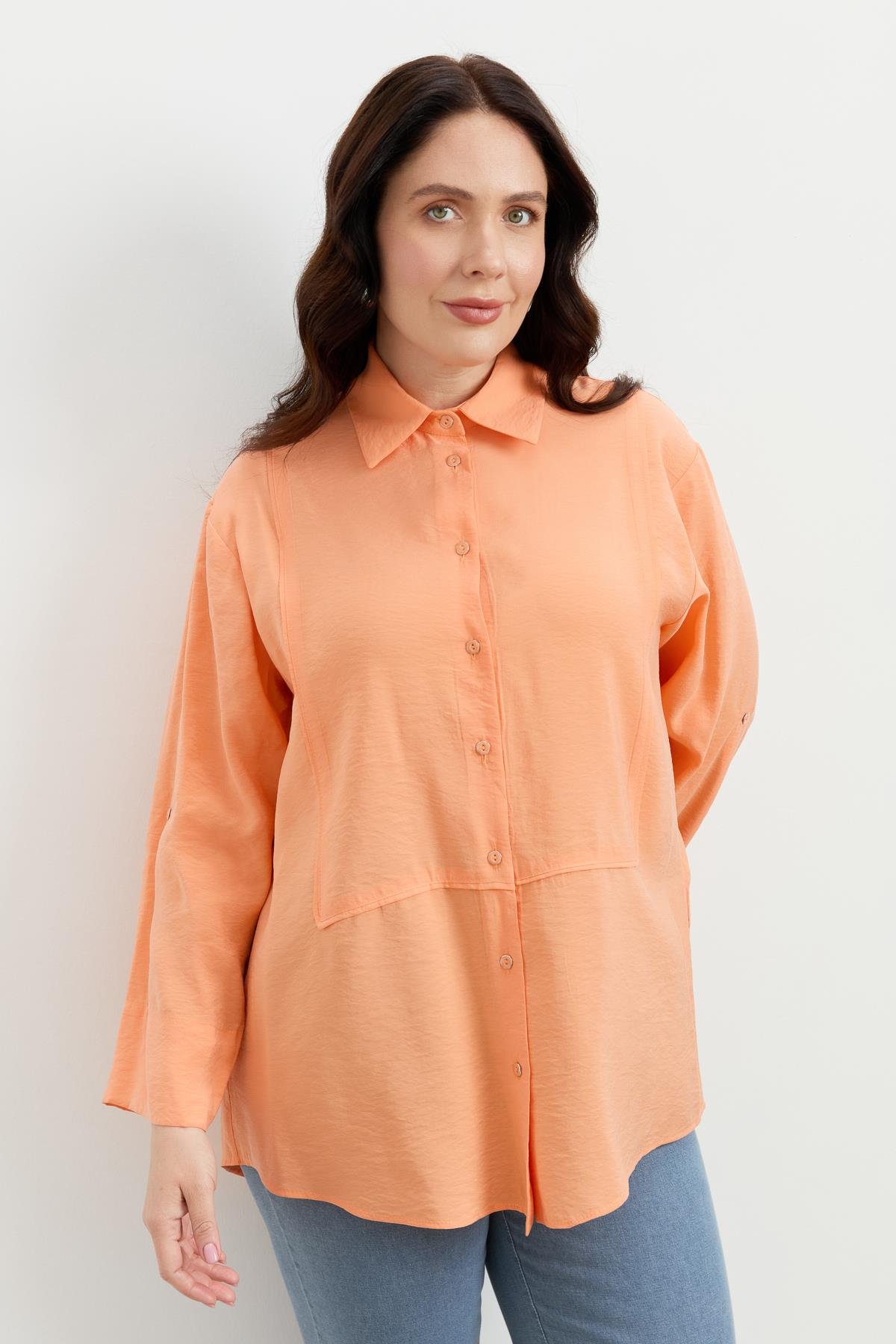 Büyük Beden Yakası Broşlu Gömlek-SOMON
